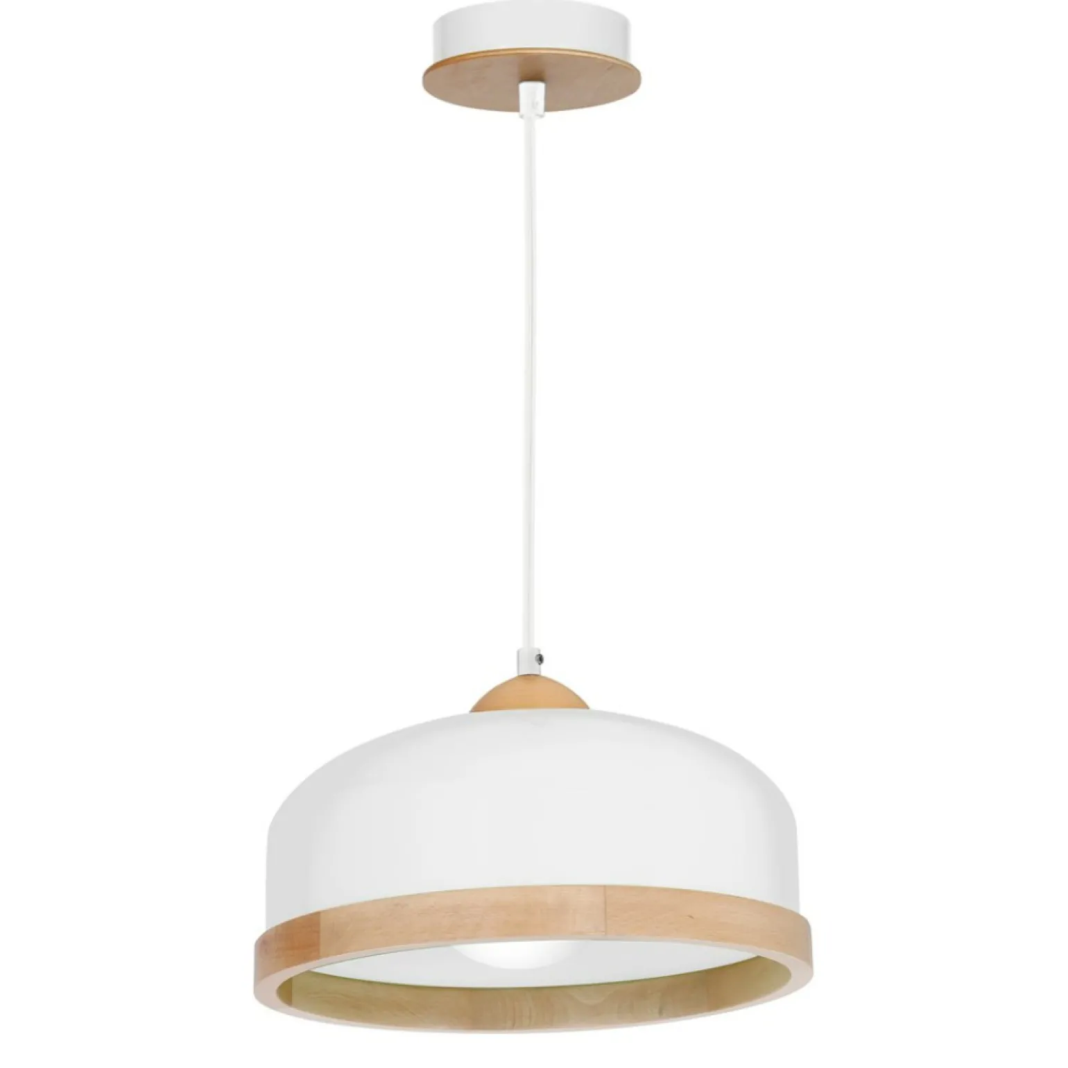 New Biała lampa wisząca z elementami drewna MLP8848 STUDIO | Kaja Żyrandole Nowoczesne