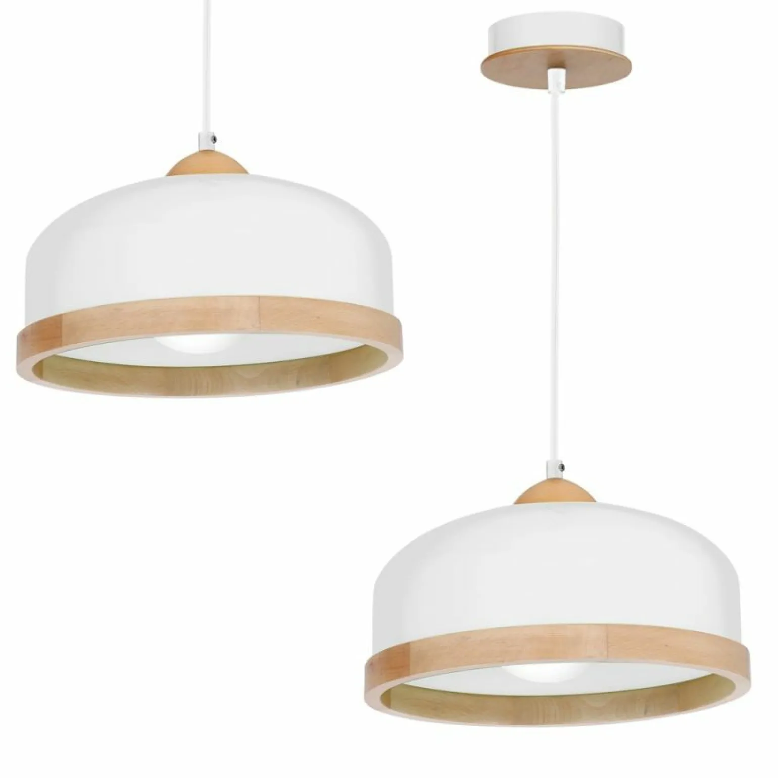 New Biała lampa wisząca z elementami drewna MLP8848 STUDIO | Kaja Żyrandole Nowoczesne