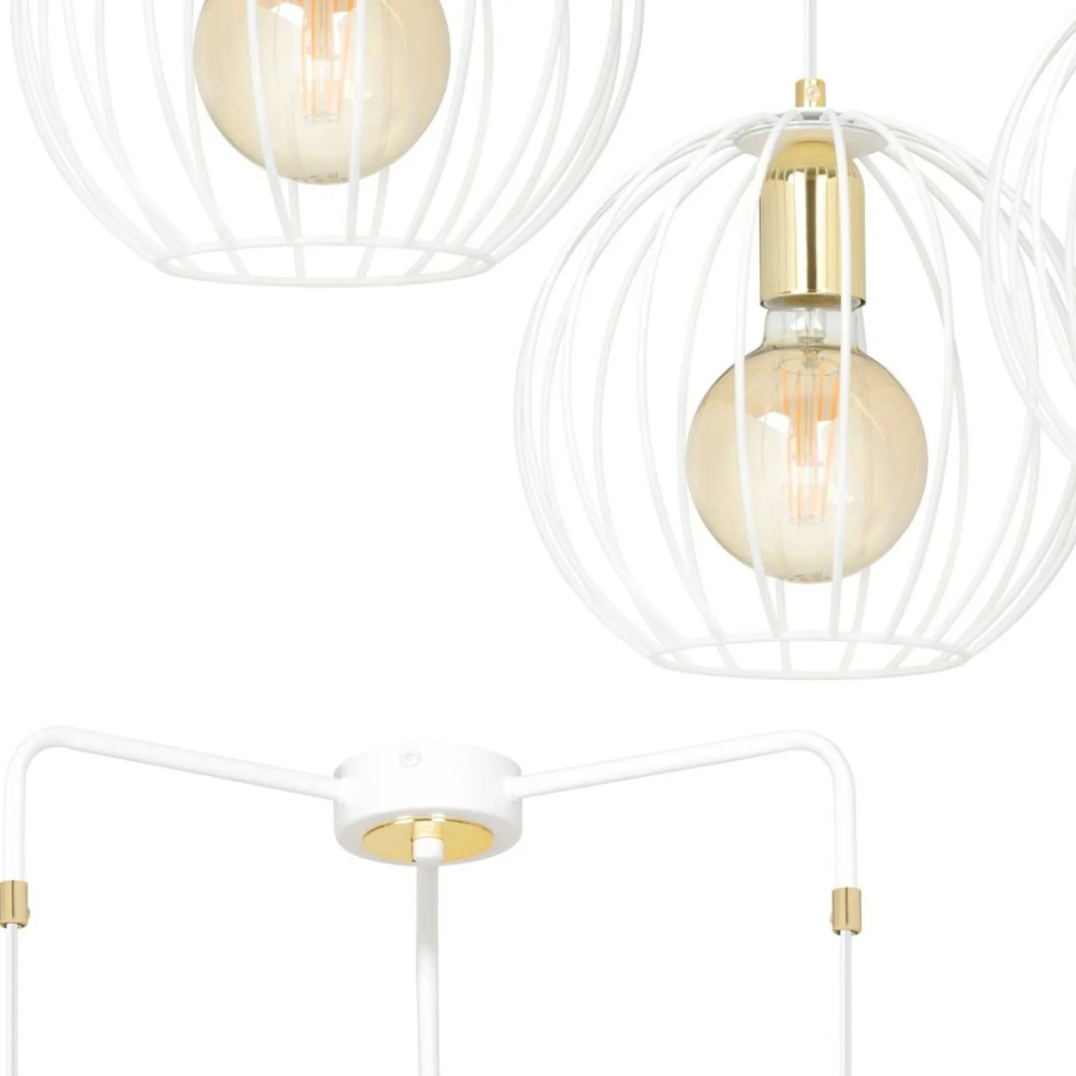 Fashion Biało-złota lampa wisząca z drucianymi kloszami 145/3 | Kaja Żyrandole Nowoczesne