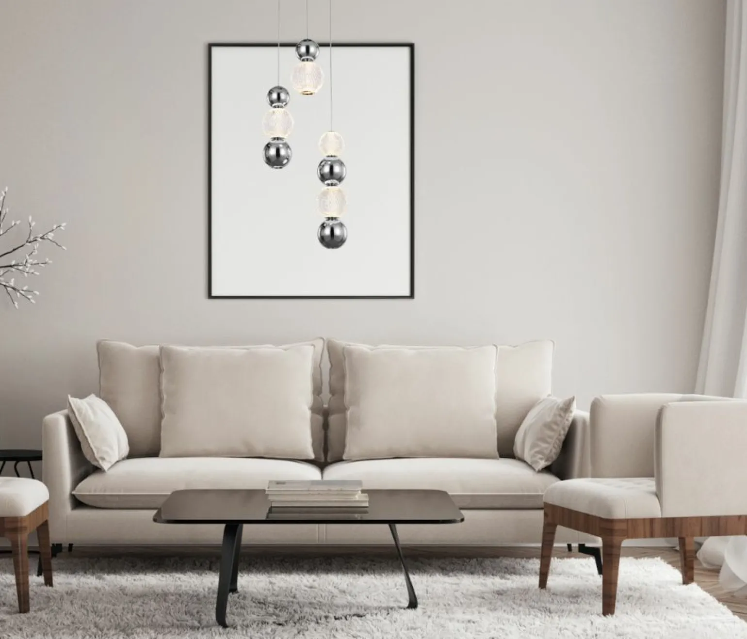 New Chromowana, elegancka lampa wisząca PND-83728-21W-3K-CH OTER | Kaja Żyrandole Nowoczesne