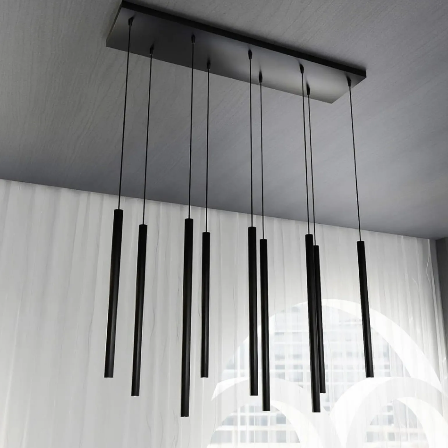 Best Sale Czarna kaskada wąskich, punktowych lamp wiszących 552/9 SELTER | Kaja Żyrandole Nowoczesne
