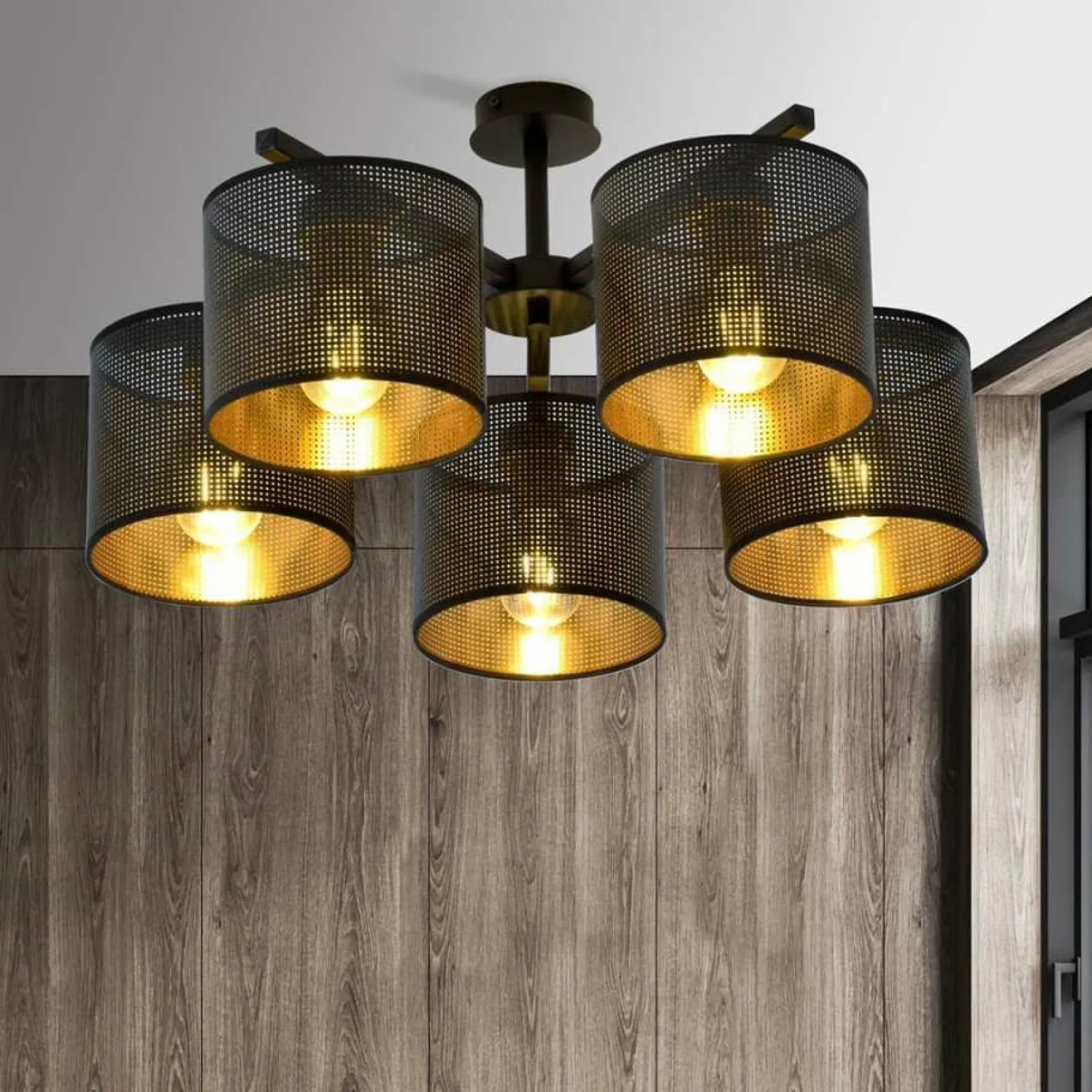Sklep Kaja Czarna lampa sufitowa z dwukolorowymi abażurami 1144/5 JORDAN | Kaja* Żyrandole Z Abażurem