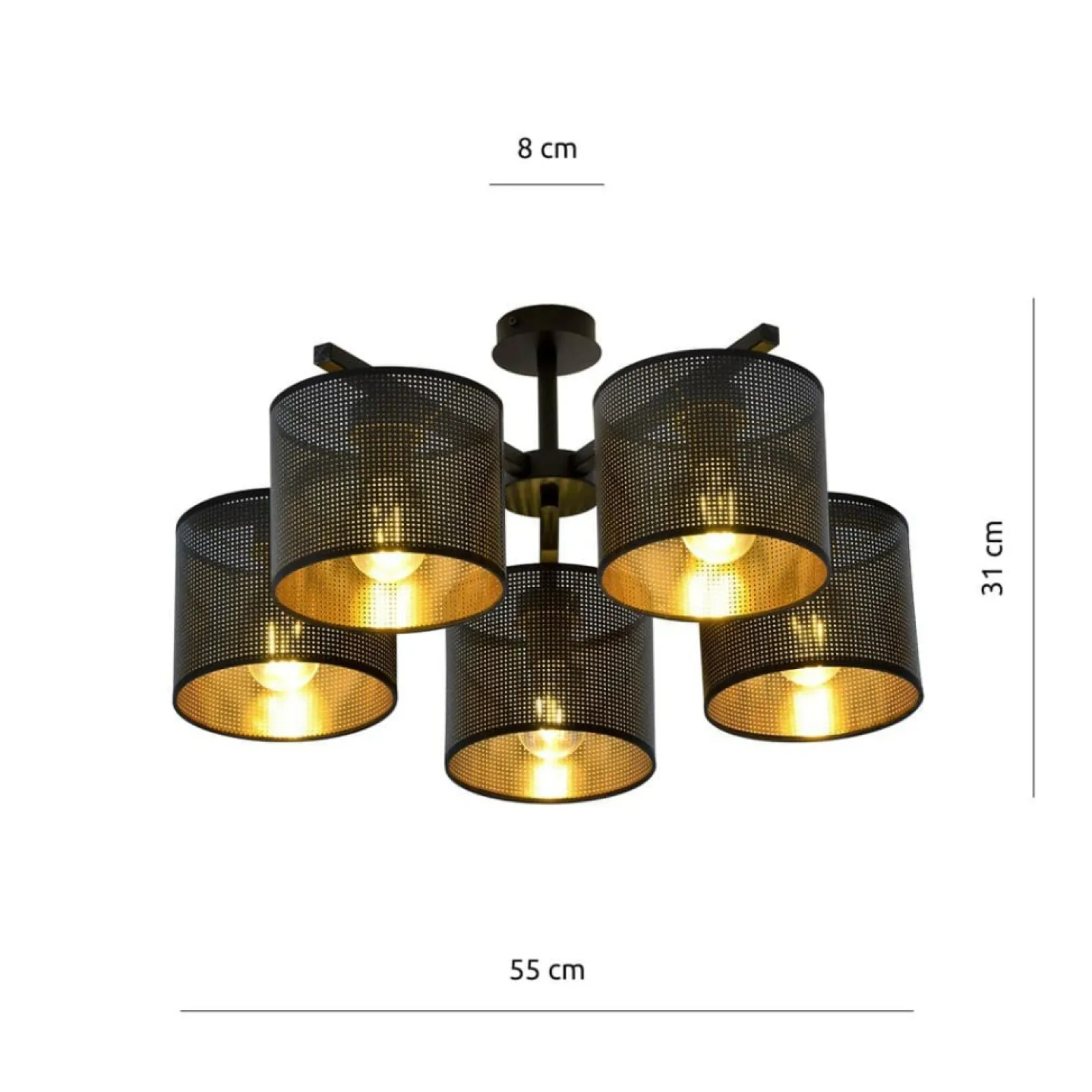 Sklep Kaja Czarna lampa sufitowa z dwukolorowymi abażurami 1144/5 JORDAN | Kaja* Żyrandole Z Abażurem