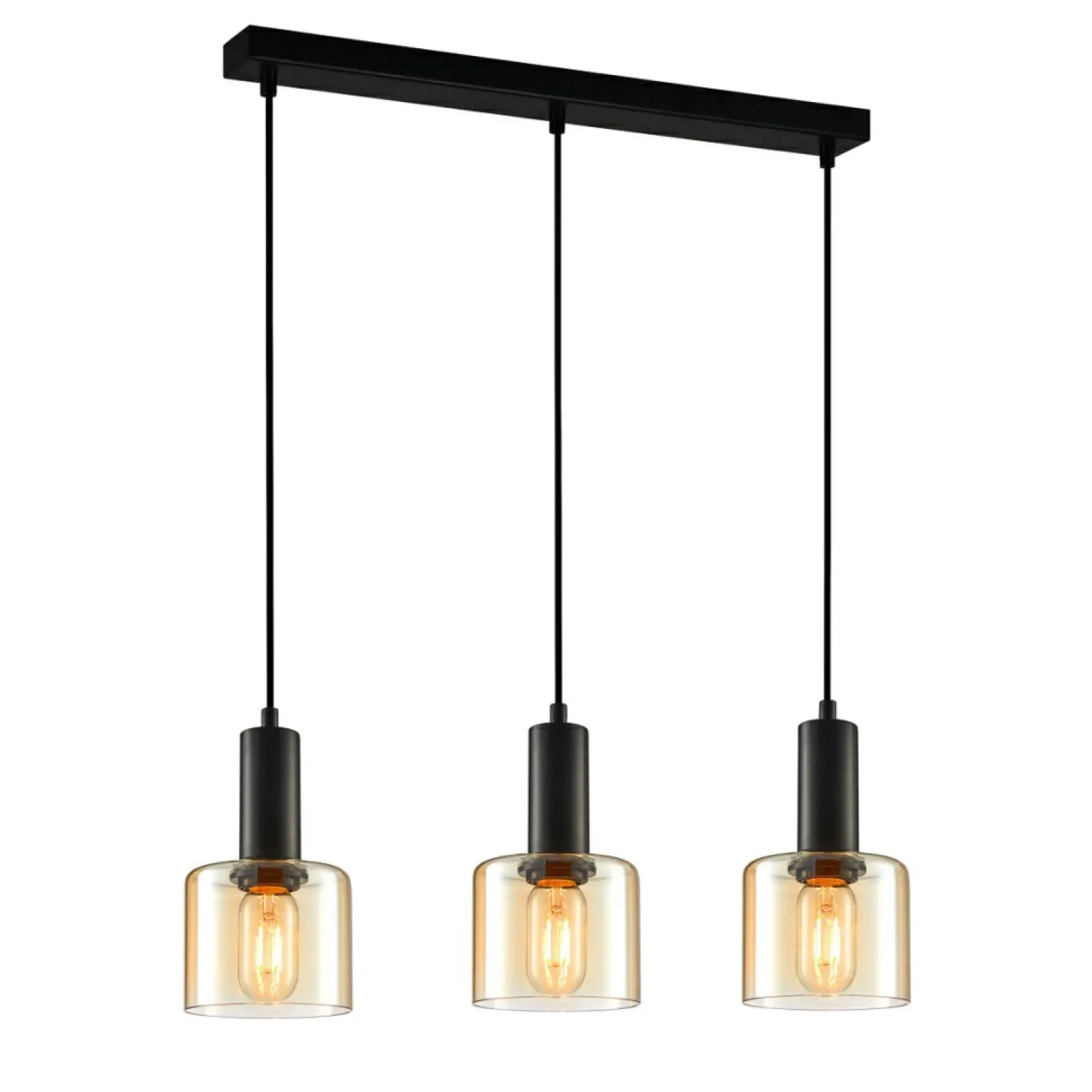 Discount Czarna lampa wisząca listwa PND-65342-3-BK+AMB SANTIA | Kaja Żyrandole Nowoczesne