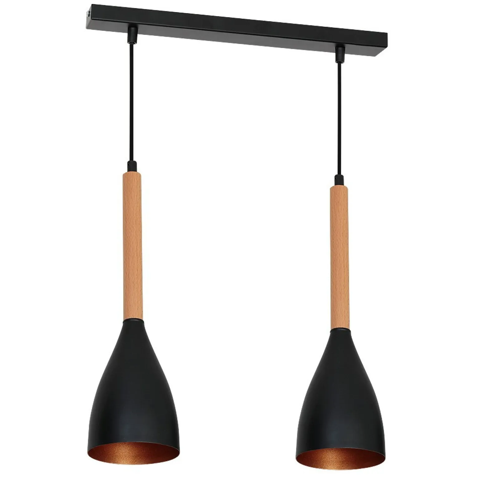 Shop Czarna lampa wisząca z dekoracyjnym drewnem LX 9113 z serii MUZA Żyrandole Nowoczesne