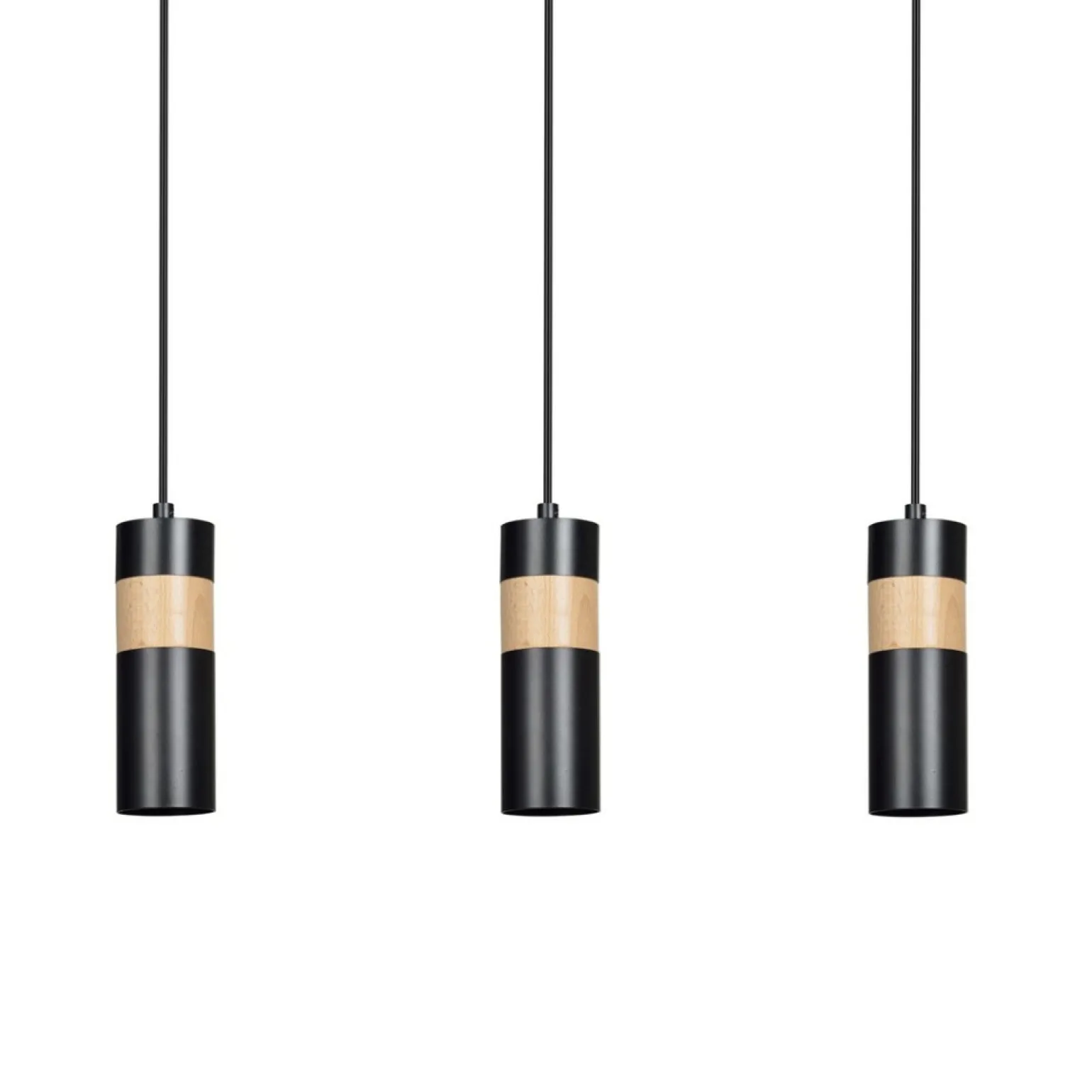 New Czarna lampa wisząca z drewnianym zdobieniem 732/3 z serii AKA Żyrandole Nowoczesne