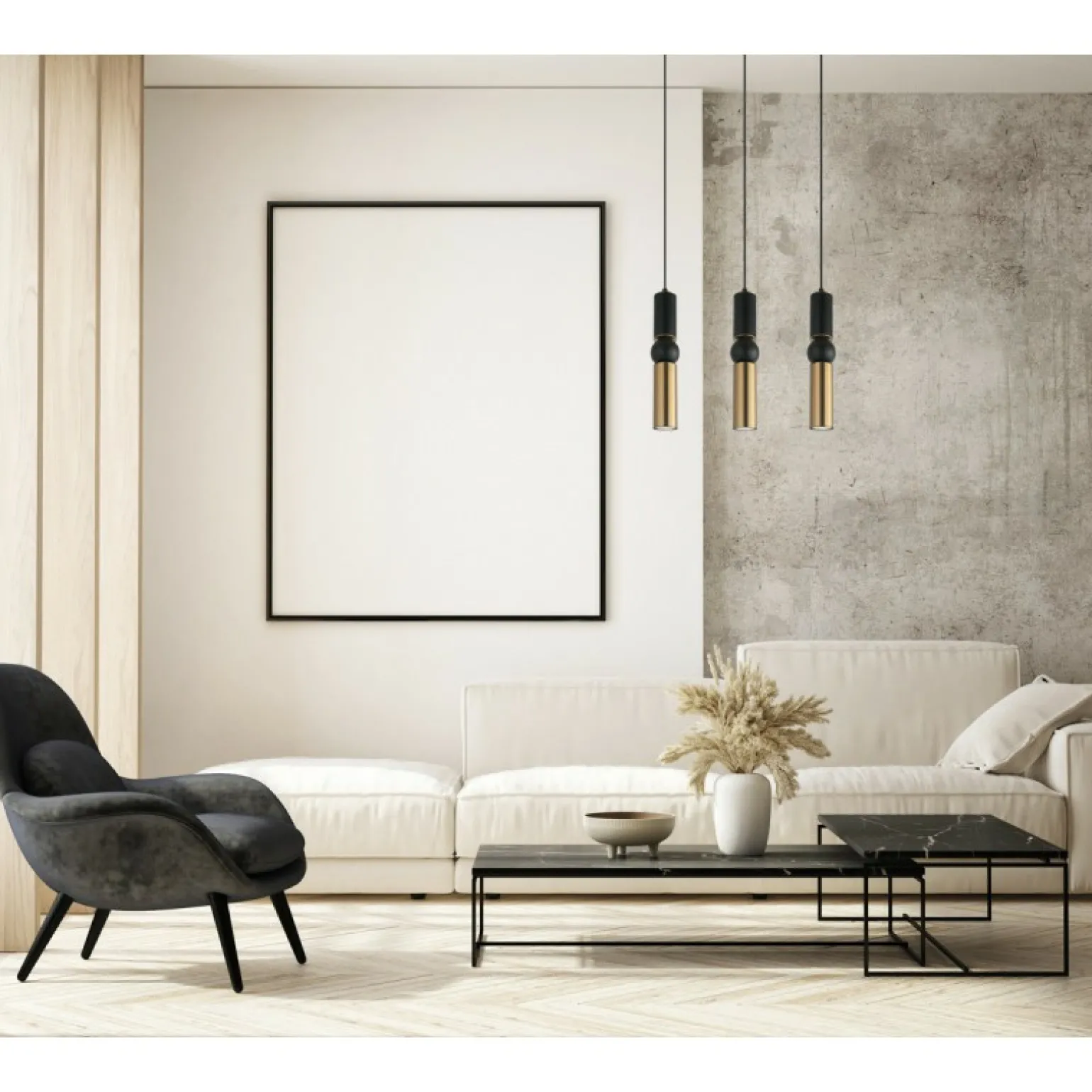 Fashion Czarno-złota lampa wisząca z tubami PND-14290-3A-BK-BRO - ISIDORA Żyrandole Nowoczesne