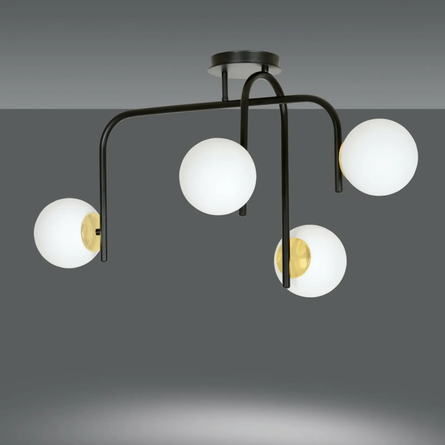 Flash Sale Czarno-złota lampa z okrągłymi kloszami 1032/4B RAGNAR | Kaja Żyrandole Nowoczesne