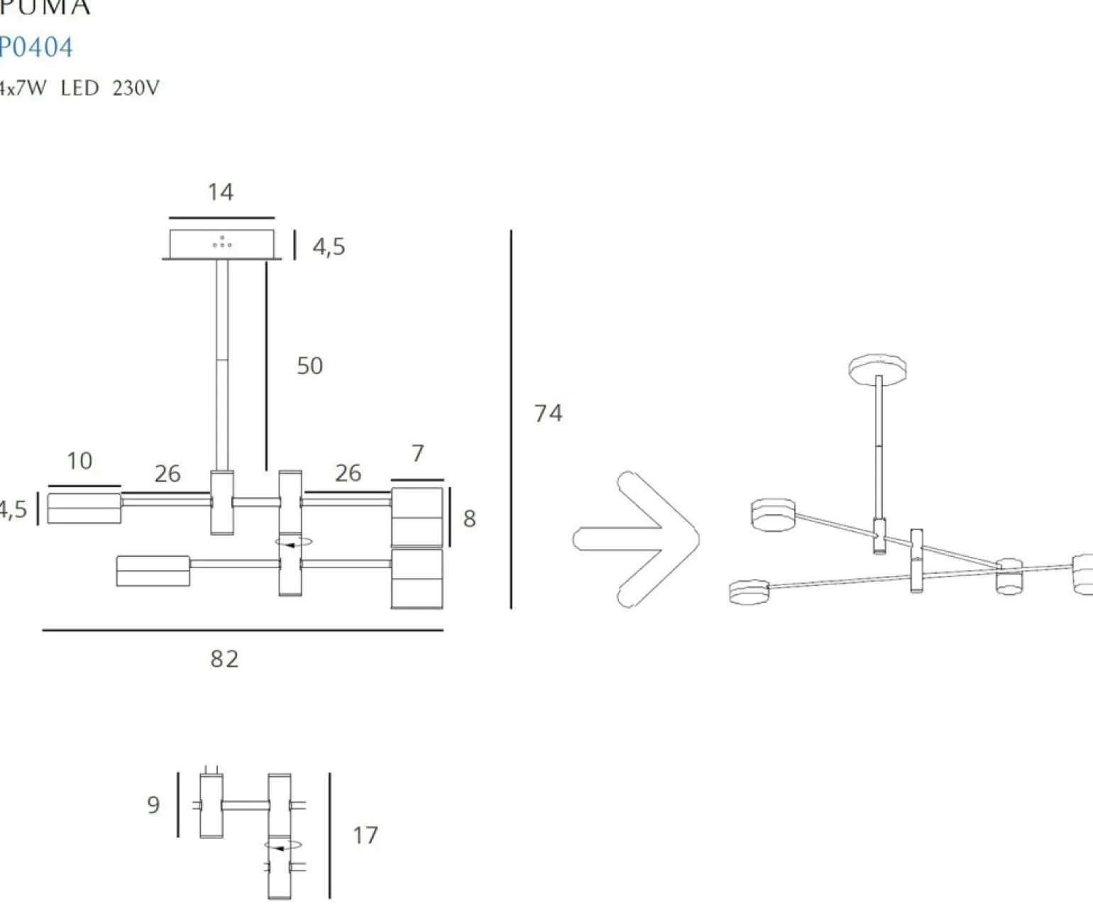 Best Sale Czarno-złota, regulowana lampa sufitowa MX P0404 PUMA | Kaja Żyrandole Nowoczesne