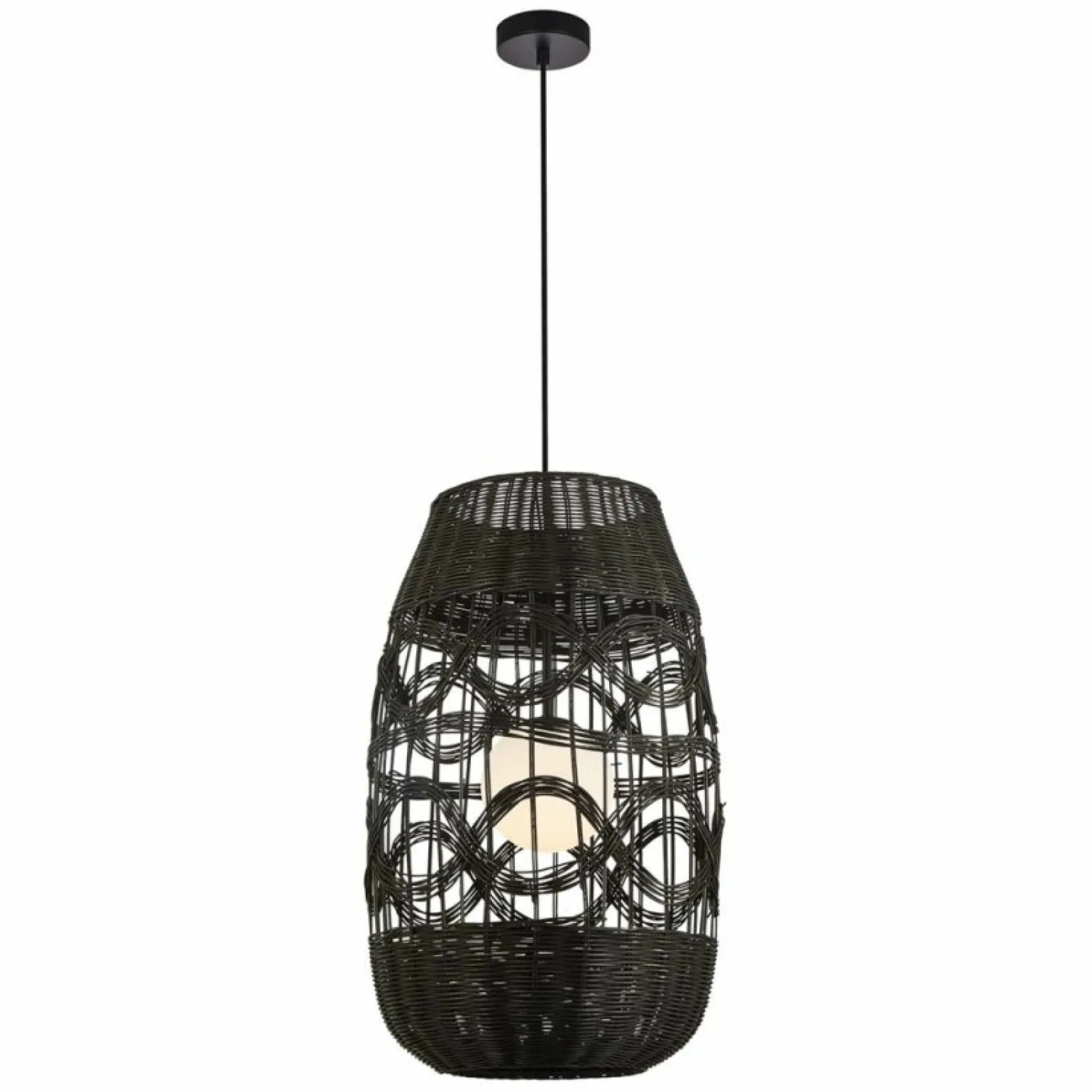 Flash Sale Czarny zwis z plecionym, rattanowym abażurem ML0355 ARONA | Kaja Żyrandole Nowoczesne