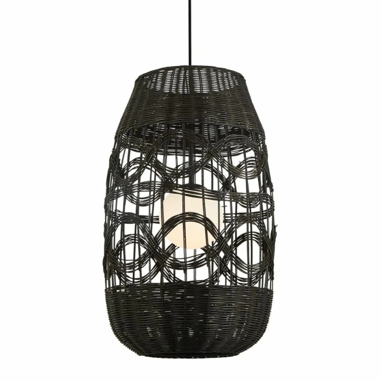 Flash Sale Czarny zwis z plecionym, rattanowym abażurem ML0355 ARONA | Kaja Żyrandole Nowoczesne