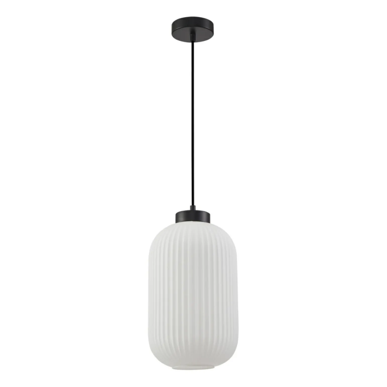 Cheap Czarny zwis z podłużnym, ryflowanym kloszem PND-52636-1-BK serii LINDO Żyrandole Nowoczesne