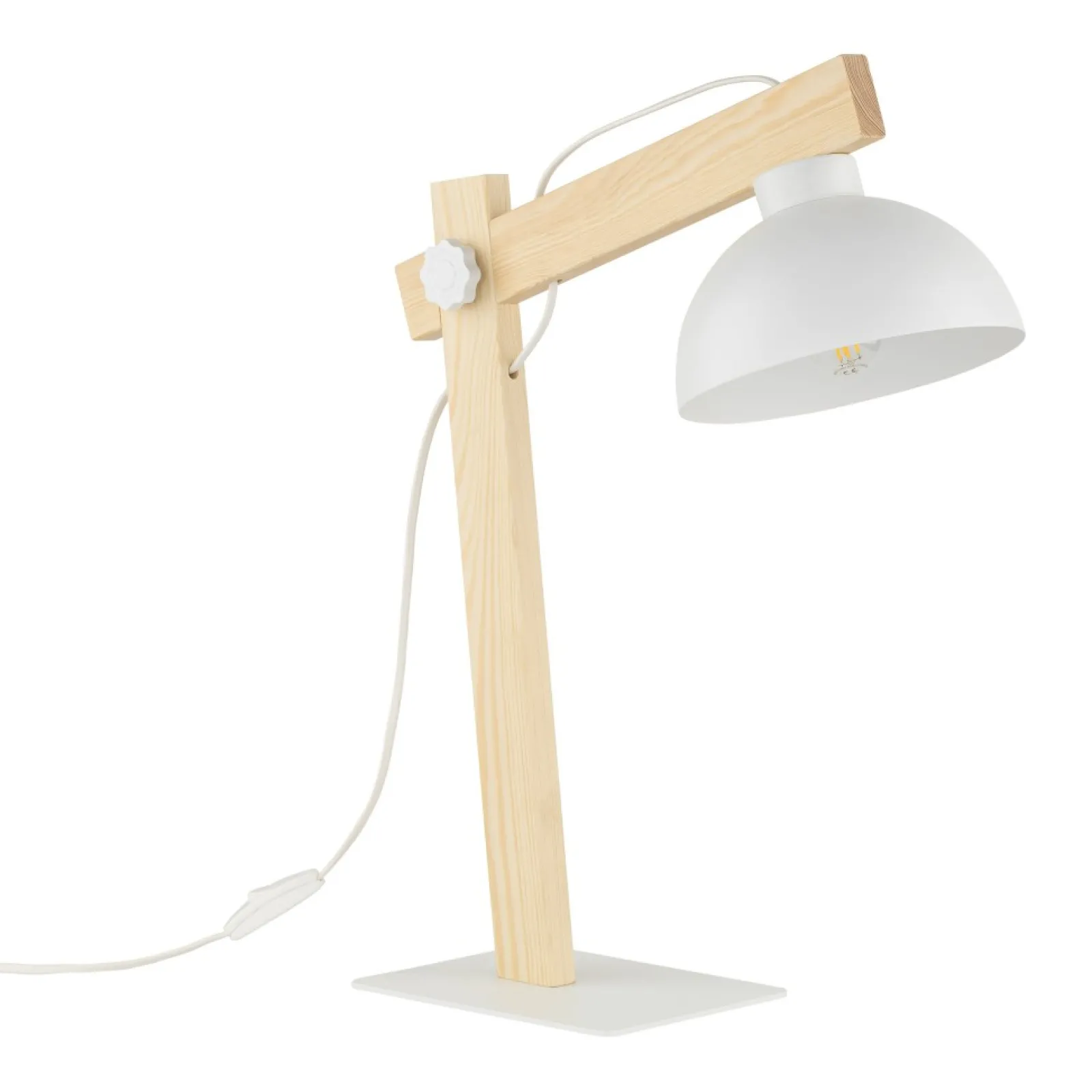 Sklep Kaja Designerska, biała lampka biurkowa z drewnem TK 5347 z serii OSLO* Lampki Biurkowe