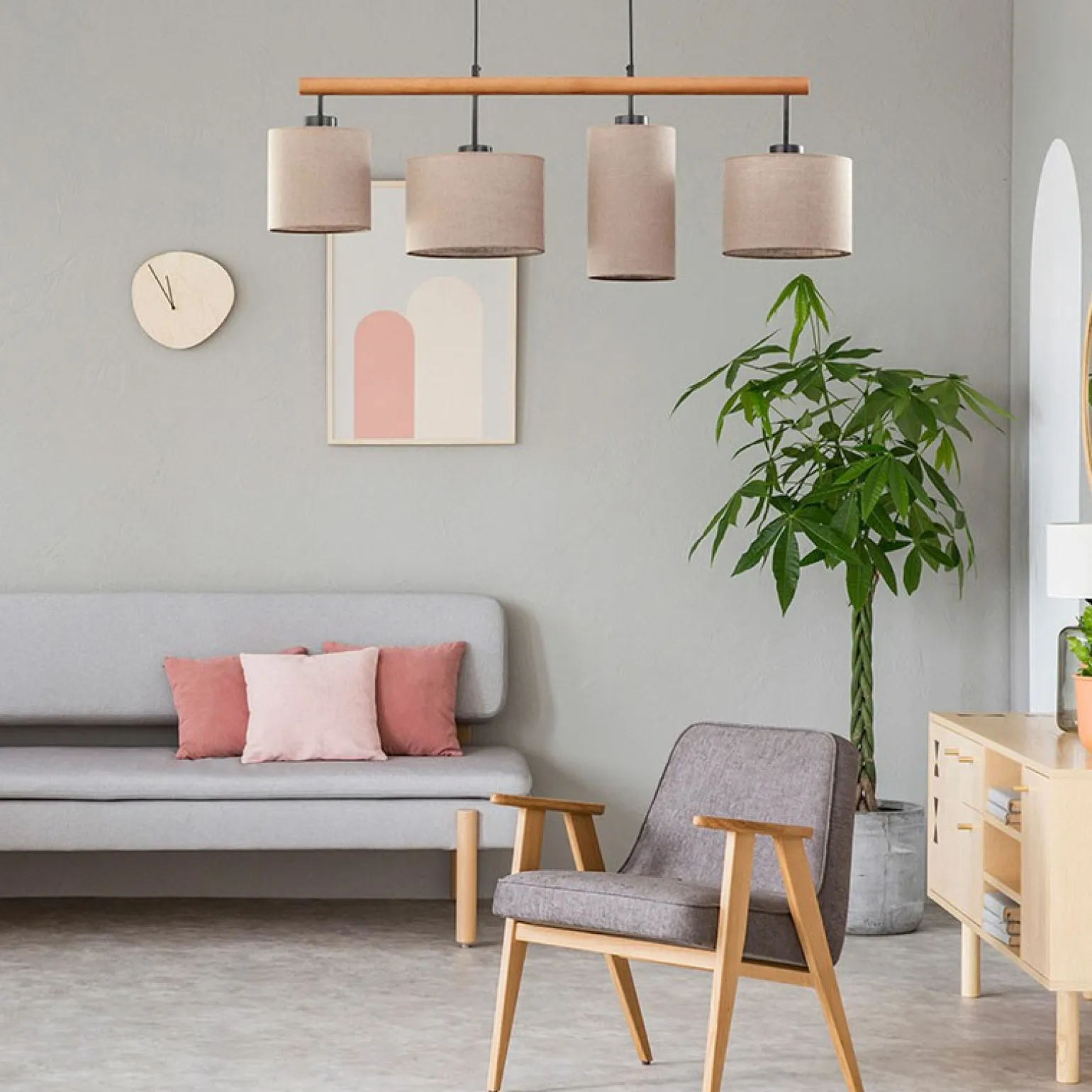 Fashion Drewniana lampa sufitowa z 4 abażurami TK 6108 DEVA | Kaja Oświetlenie Żyrandole Nowoczesne