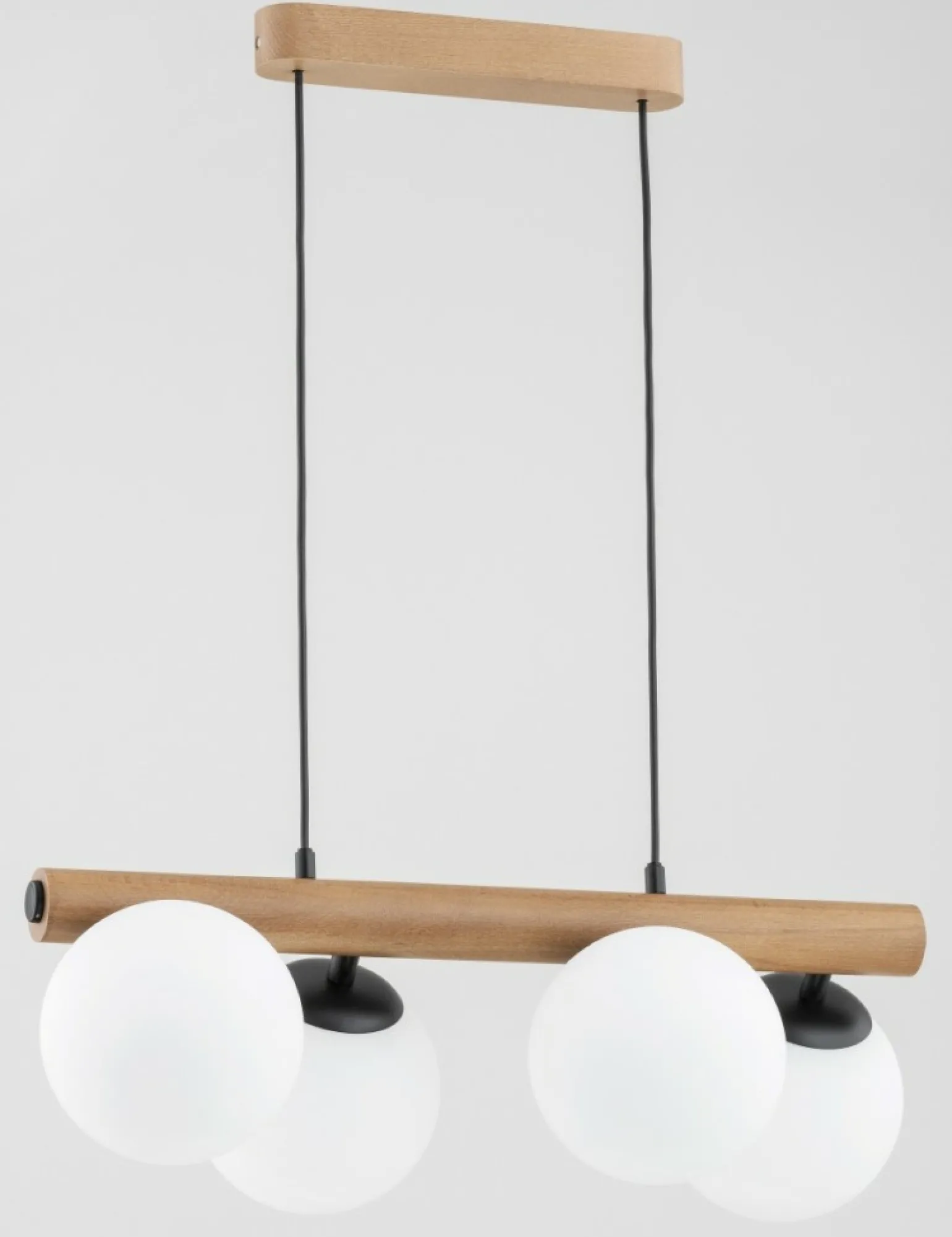 Hot Drewniana lampa wisząca z 4 białymi kloszami AL 63096 | Kaja Żyrandole Nowoczesne