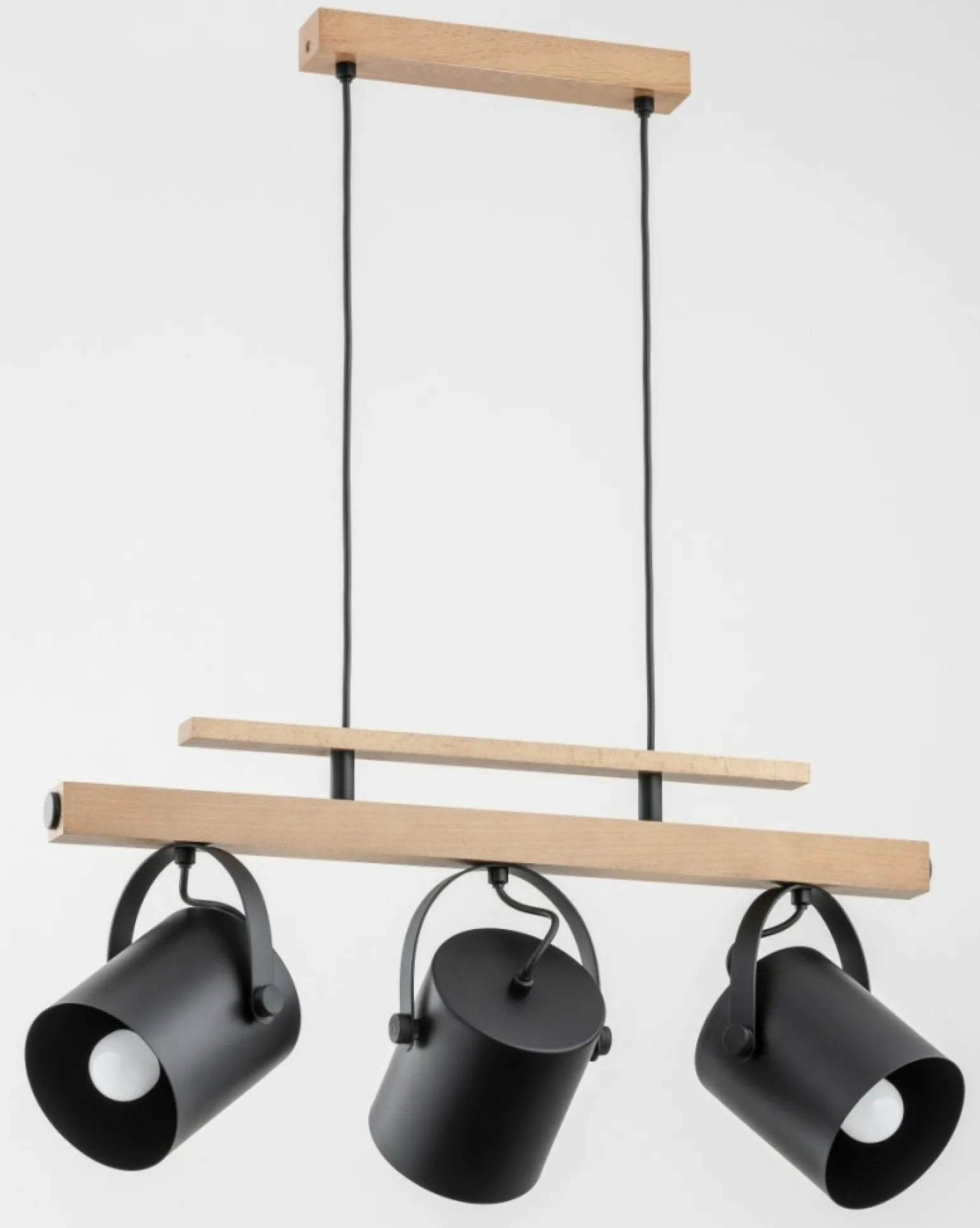 Outlet Drewniana lampa wisząca z 3 czarnymi kloszami AL 63009 | Kaja Żyrandole Nowoczesne