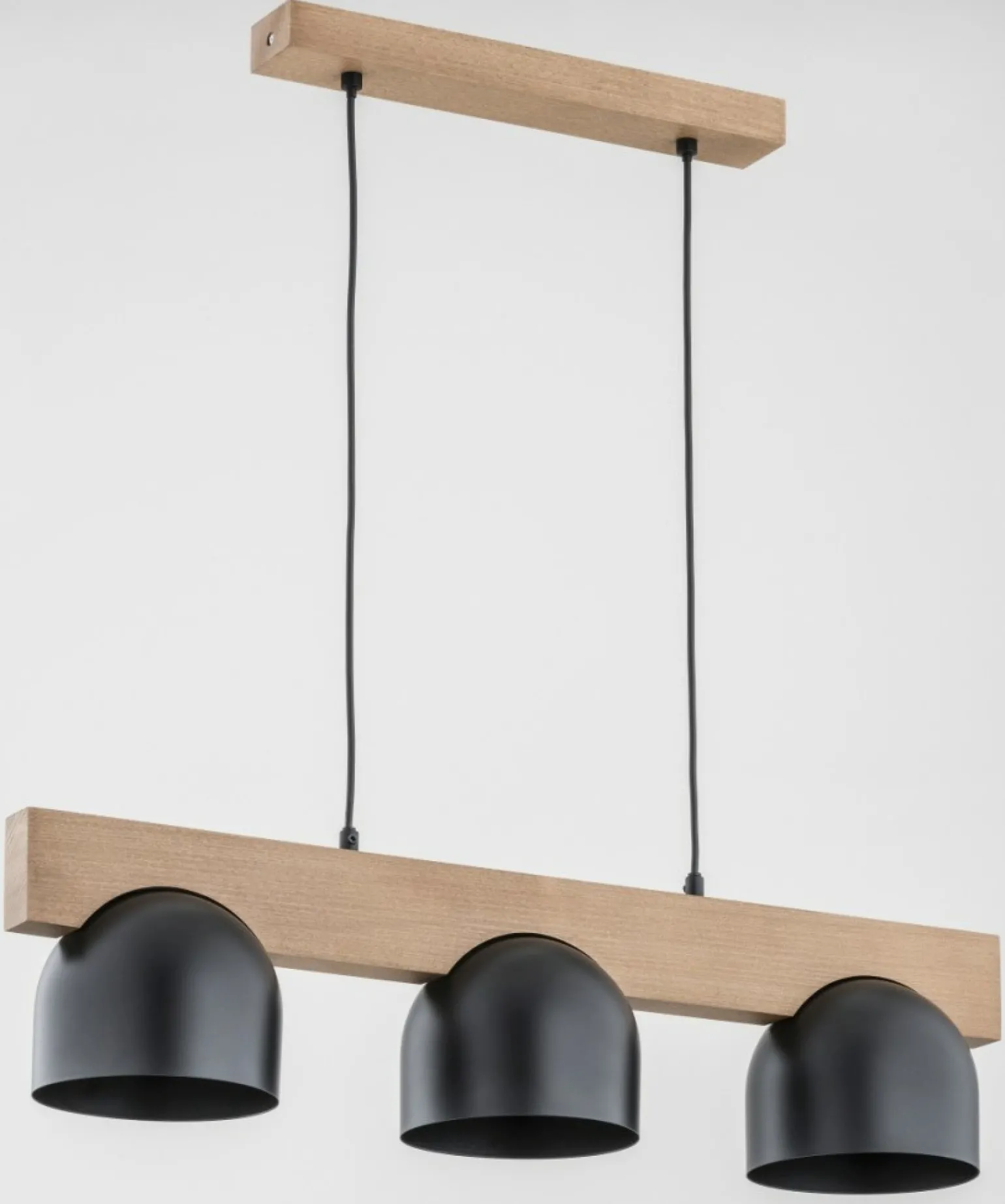 Fashion Drewniana lampa wisząca z 3 czarnymi kloszami AL 62089 | Kaja Żyrandole Nowoczesne
