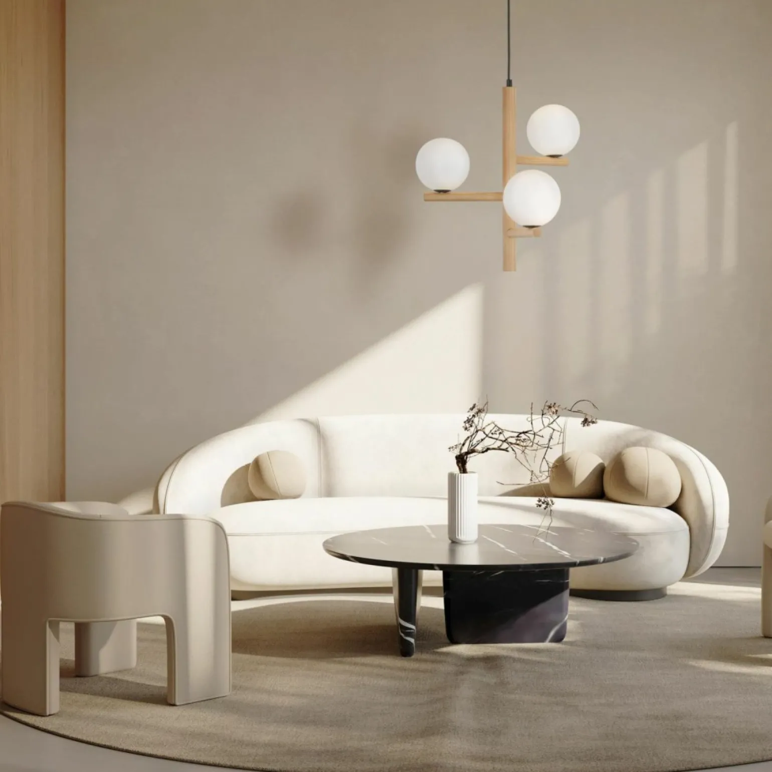 Outlet Drewniana lampa wisząca z okrągłymi kloszami TK 6799 serii ESTERA WOOD Żyrandole Nowoczesne