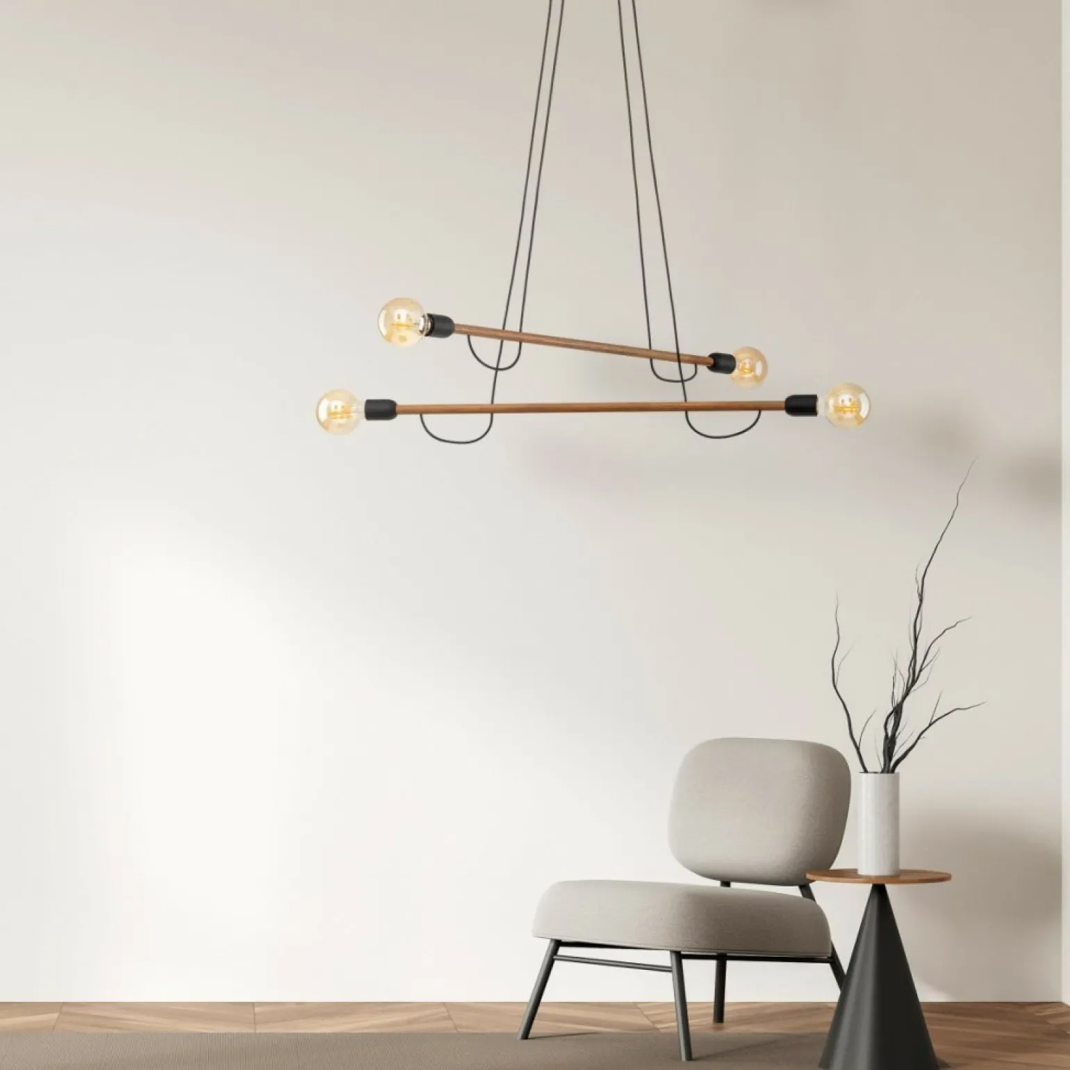 Shop Drewniana, prosta lampa wisząca do salonu boho TK 4949 HELIX WOOD Żyrandole Nowoczesne