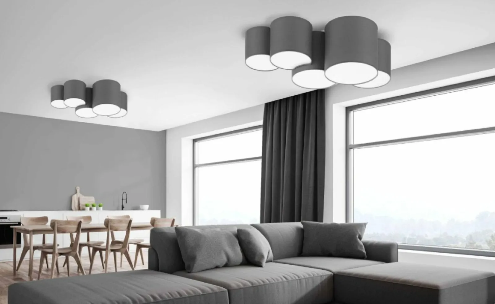 Sklep Kaja Duża, szara lampa sufitowa do salonu TK 4394 MONA GRAY | Kaja* Żyrandole Z Abażurem