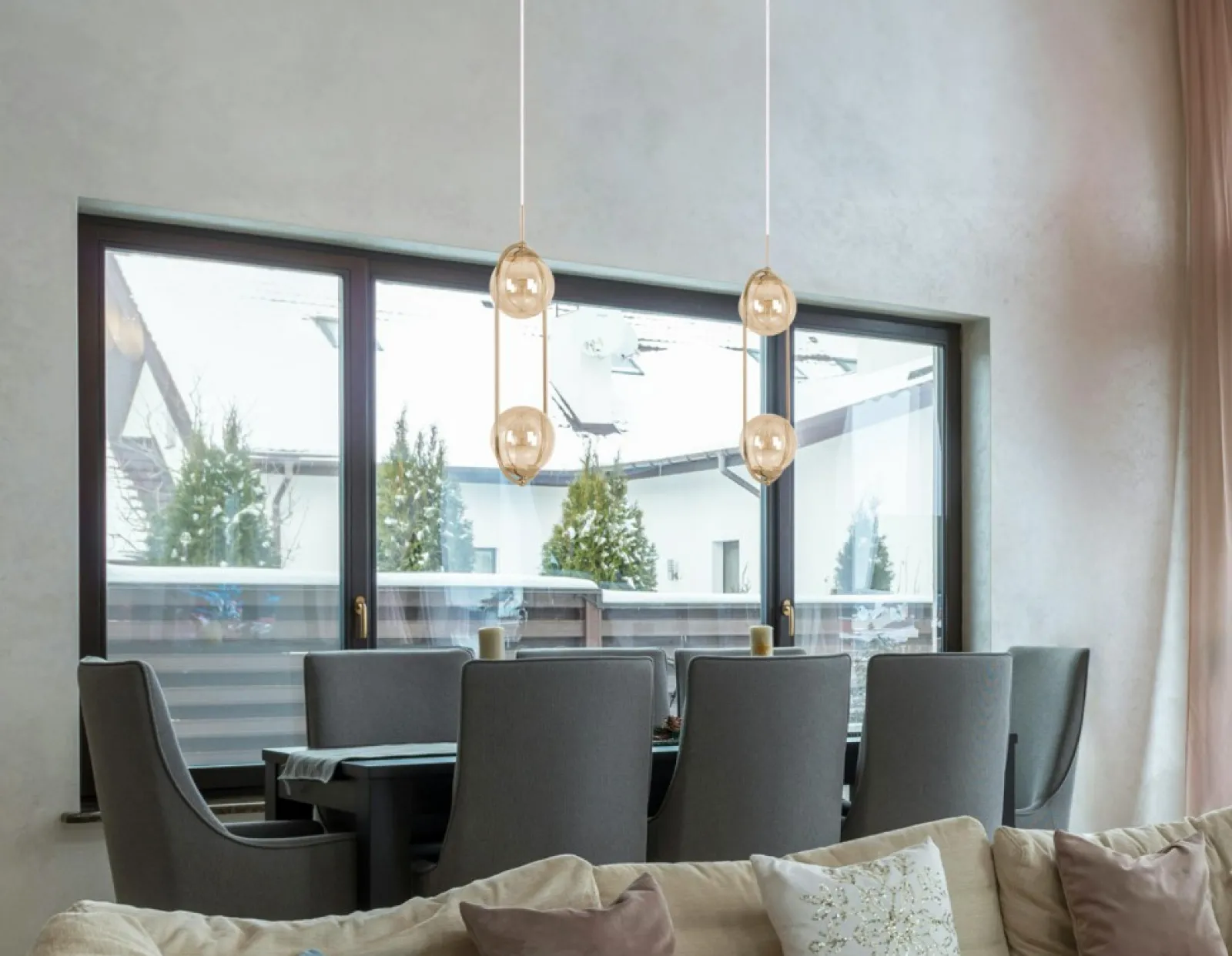 Sklep Kaja Efektowna lampa wisząca z bursztynowymi kloszami K-5397 z serii SVEN* Żyrandole Z Kloszami | Żyrandole Nowoczesne
