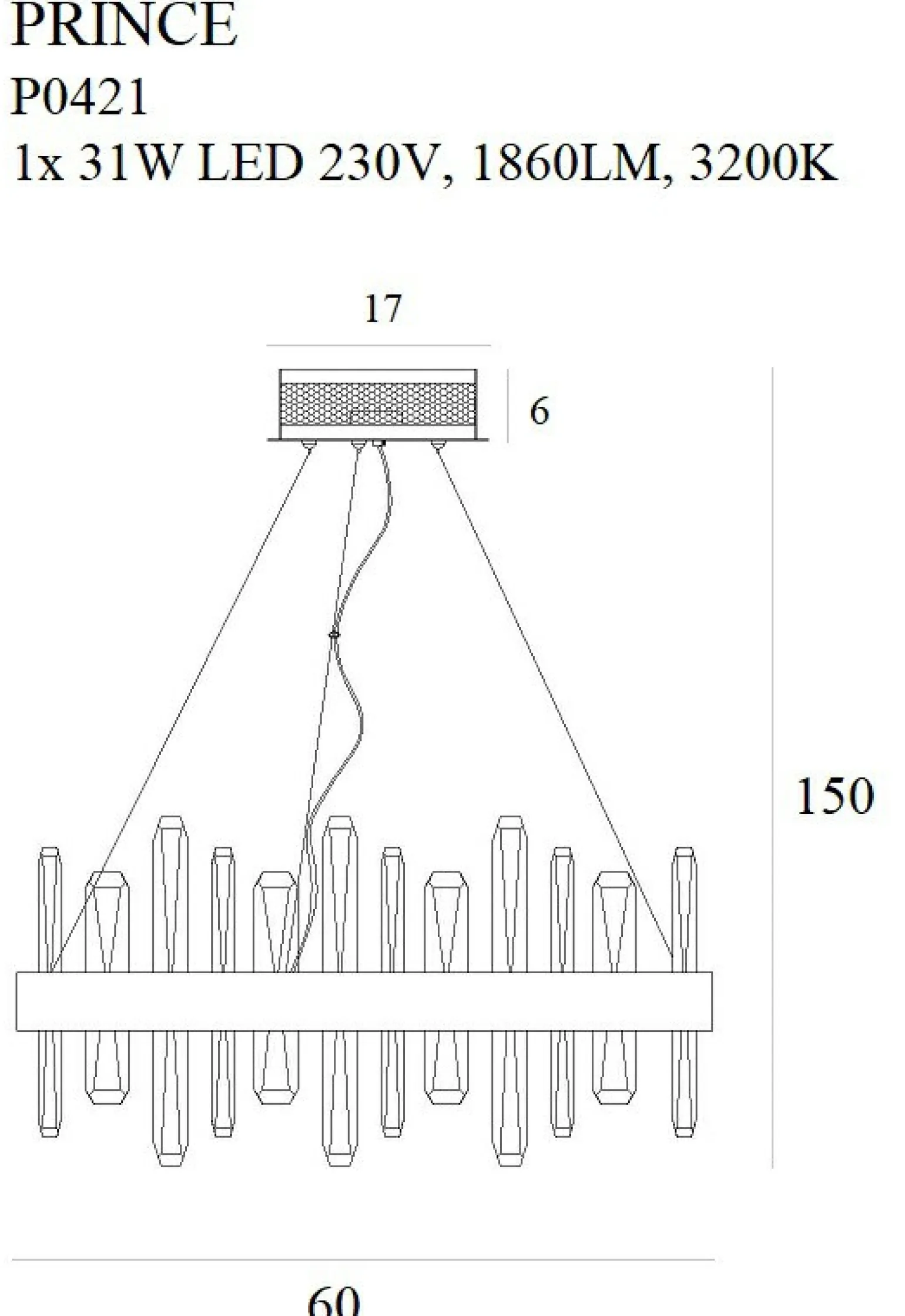 Store Efektowna lampa wisząca z kryształami MX P0421 PRINCE | Kaja Żyrandole Nowoczesne