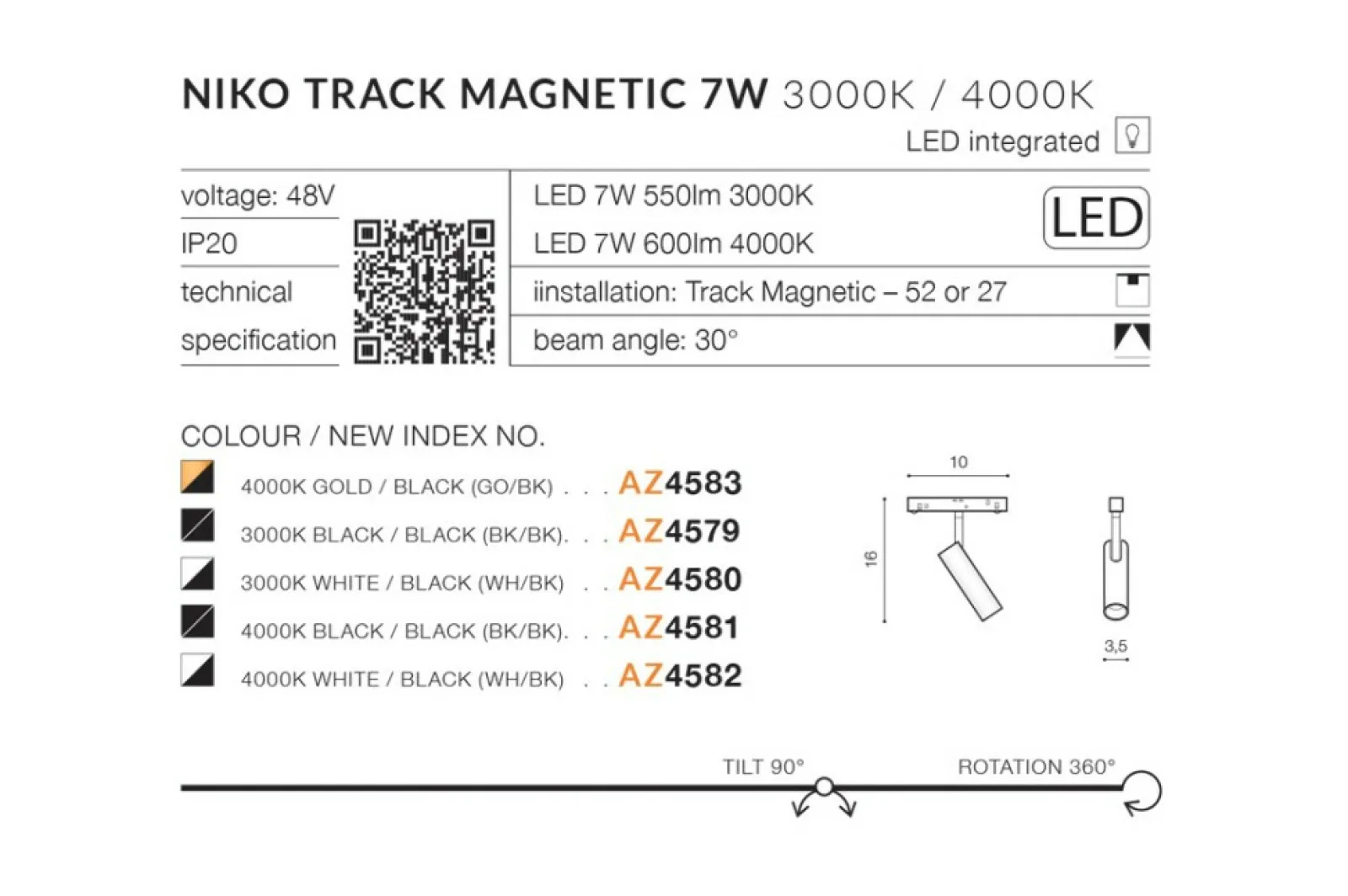 Sklep Kaja Głowica LED do szyny 1-fazowej magnetycznej AZ4580 NIKO | Kaja* Szynoprzewody Podtynkowe | Szynoprzewody Natynkowe