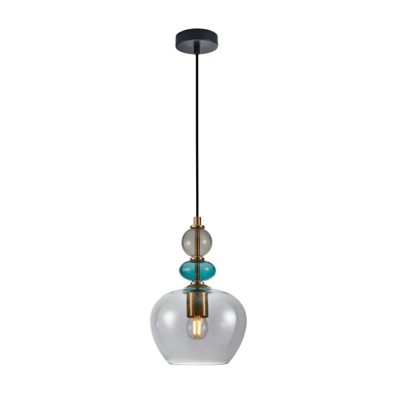 Discount Grafitowo-niebieska lampa wisząca PND-30263-1A-BRO-SG z serii BUSCO Żyrandole Nowoczesne