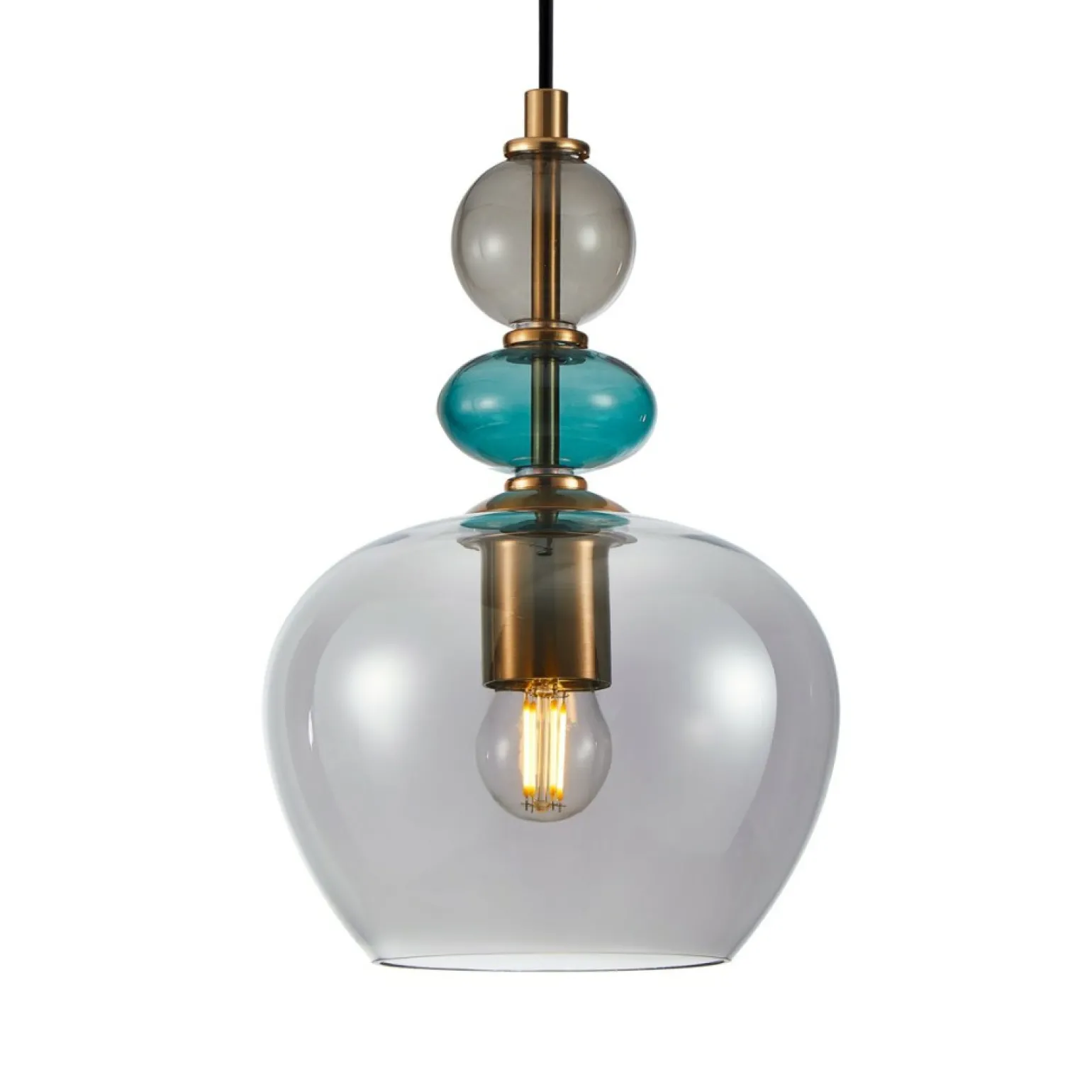 Discount Grafitowo-niebieska lampa wisząca PND-30263-1A-BRO-SG z serii BUSCO Żyrandole Nowoczesne