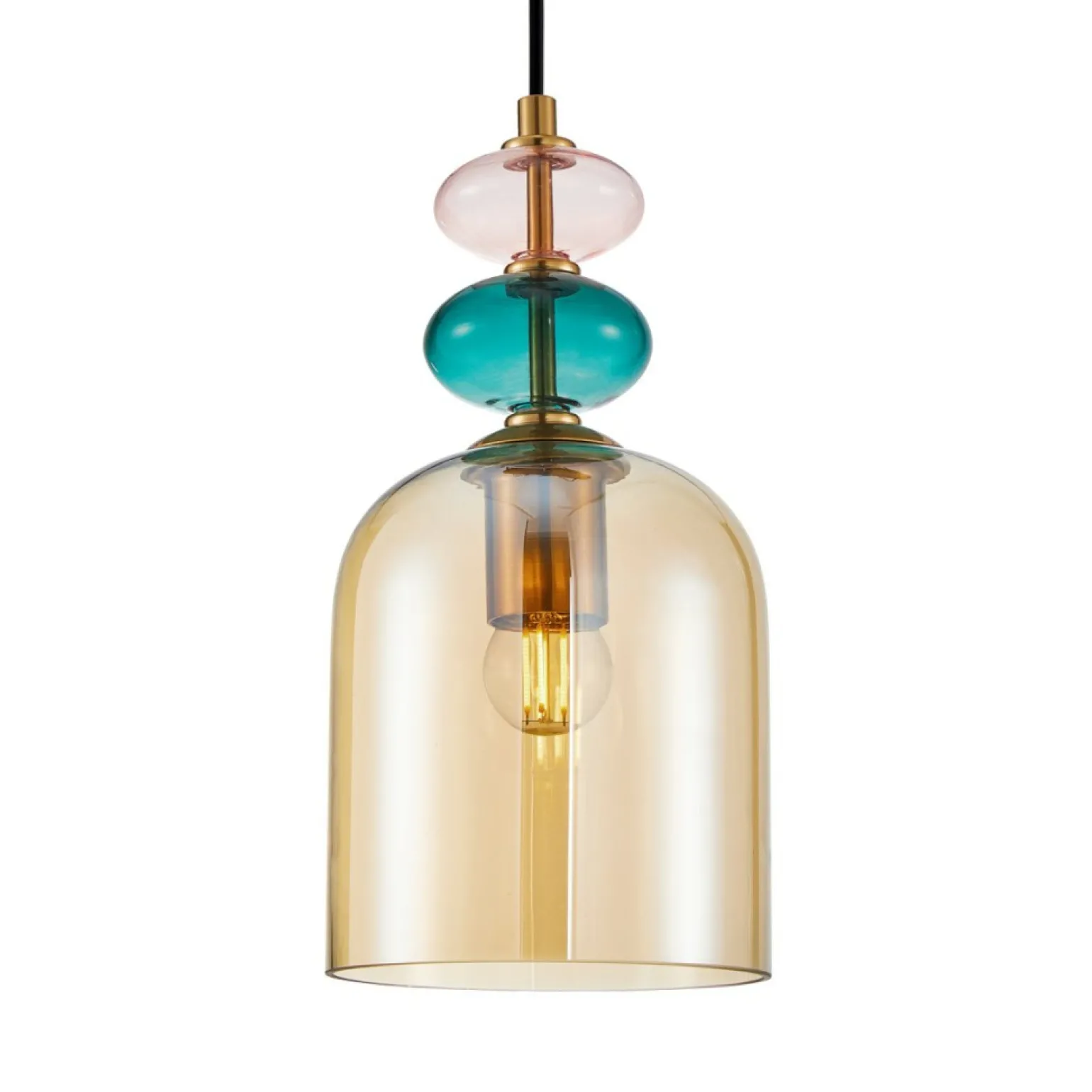 Sale Kolorowa lampa wisząca na E27 PND-30263-1B-BRO-AMB z serii BUSCO Żyrandole Nowoczesne
