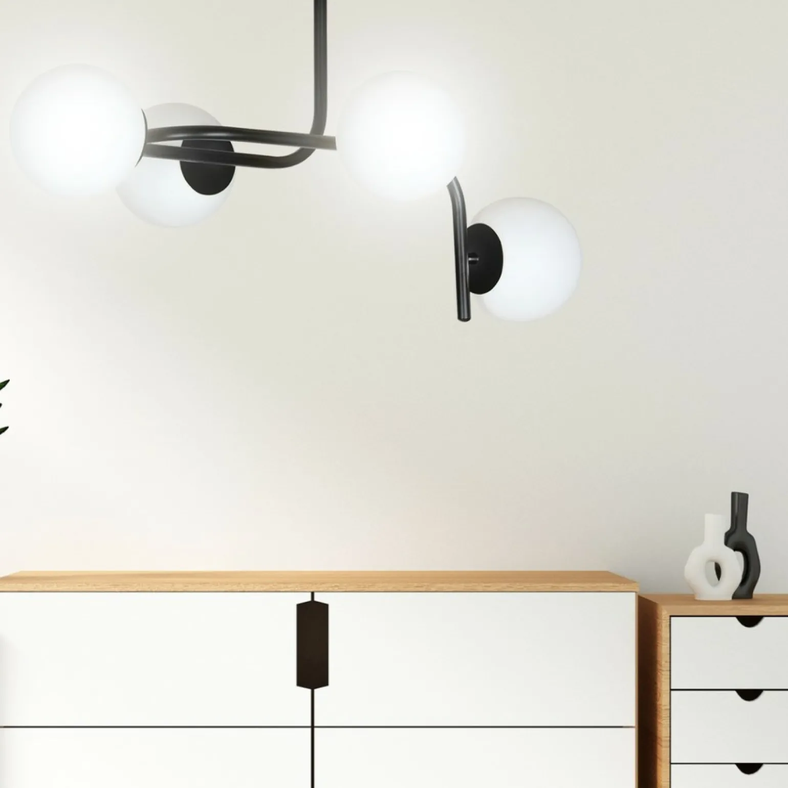 Best Sale Lampa sufitowa o obłym kształcie, białe klosze 1030/4A KALF | Kaja Żyrandole Nowoczesne