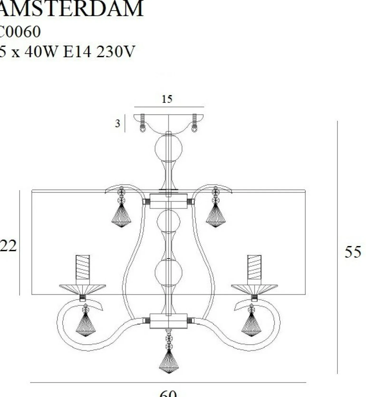 Store Lampa sufitowa z kryształkami MX C0060 AMSTERDAM | Kaja Oświetlenie Żyrandole Nowoczesne