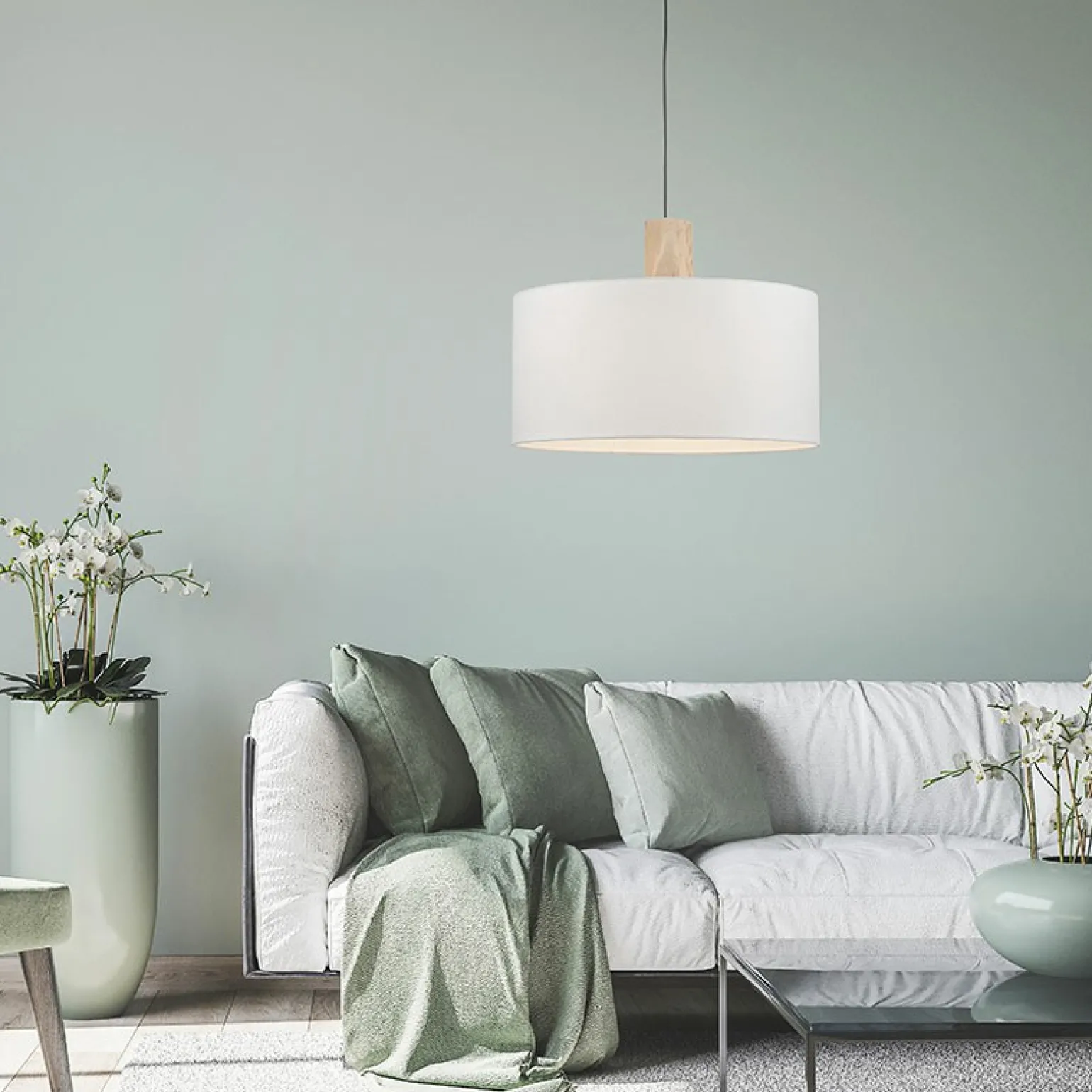 Best Sale Lampa wisząca - połączenie drewna i abażura 15112-16 z serii LINEN Żyrandole Nowoczesne