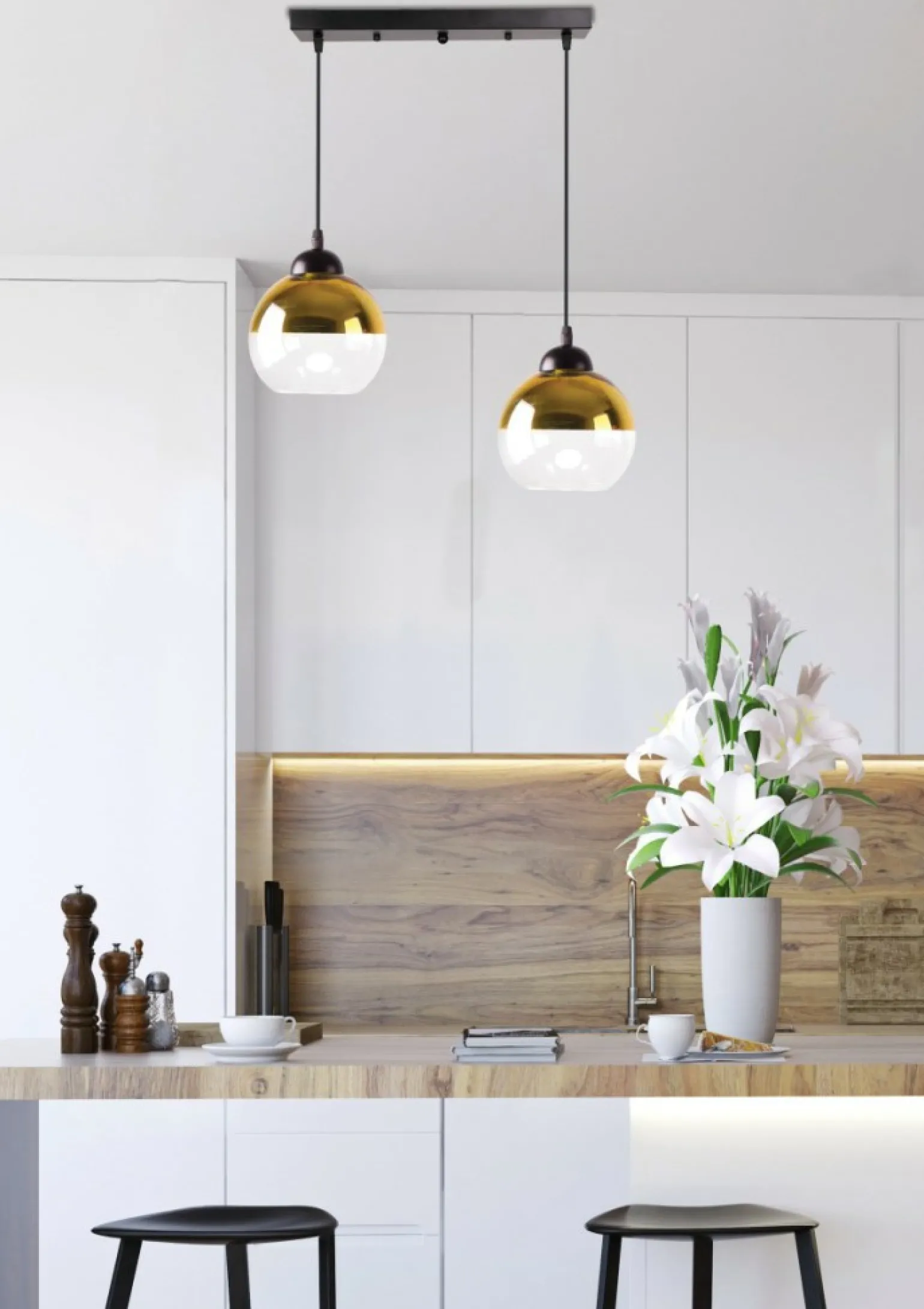 Best Sale Lampa wisząca na czarnej listwie, dwa klosze 32-21229 z serii CONTESSA | Kaja Oś Żyrandole Nowoczesne