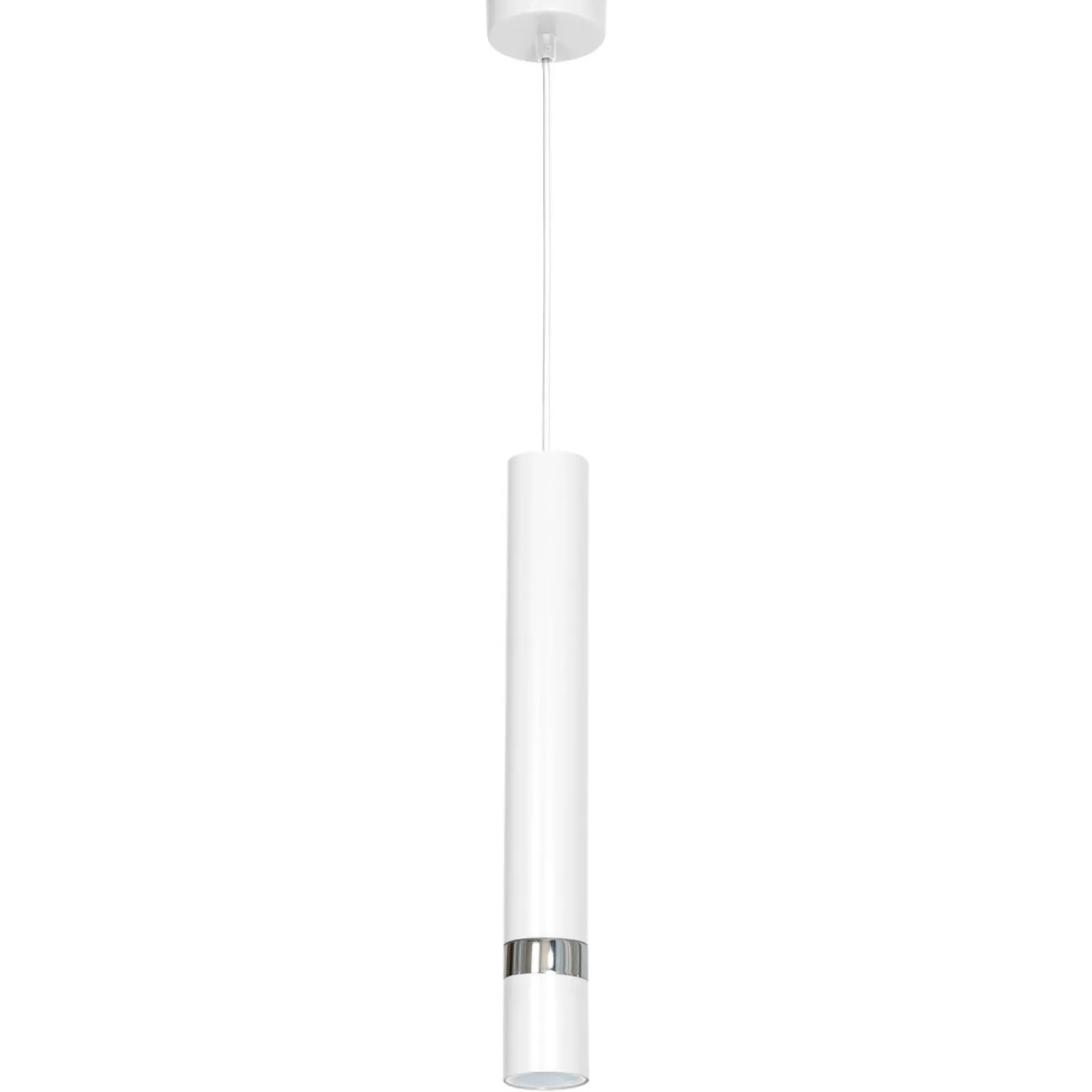 Discount Lampa wisząca, pojedyncza tuba, biało-srebrna LX 9489 z serii RENO Żyrandole Nowoczesne