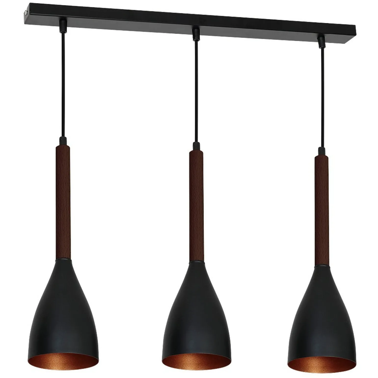 Shop Lampa wisząca z ciemnym drewnem, trzy klosze LX 9161 z serii MUZA Żyrandole Nowoczesne