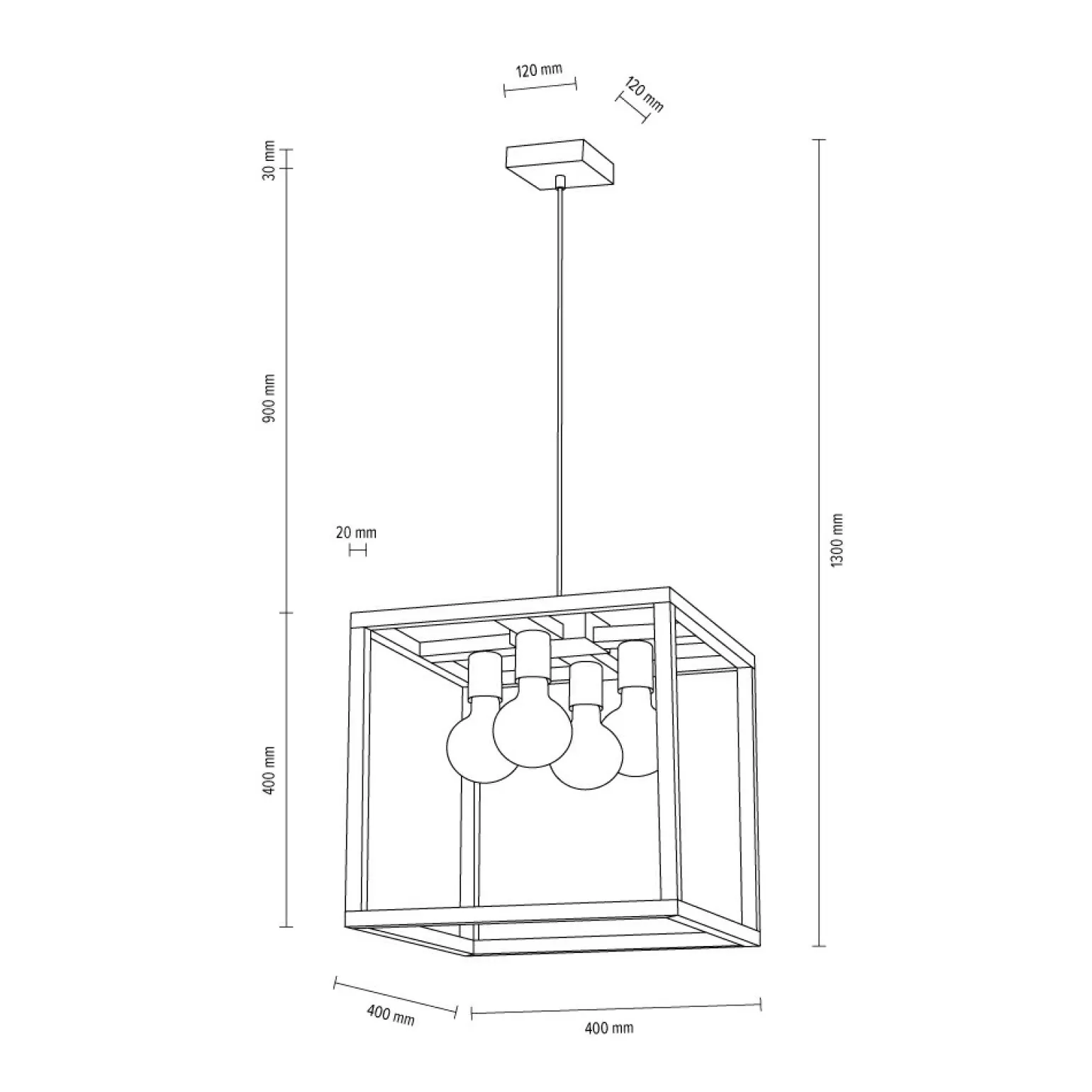 Discount Lampa wisząca z drewna na 4 ozdobne żarówki 61540474 KAGO | Kaja Żyrandole Nowoczesne