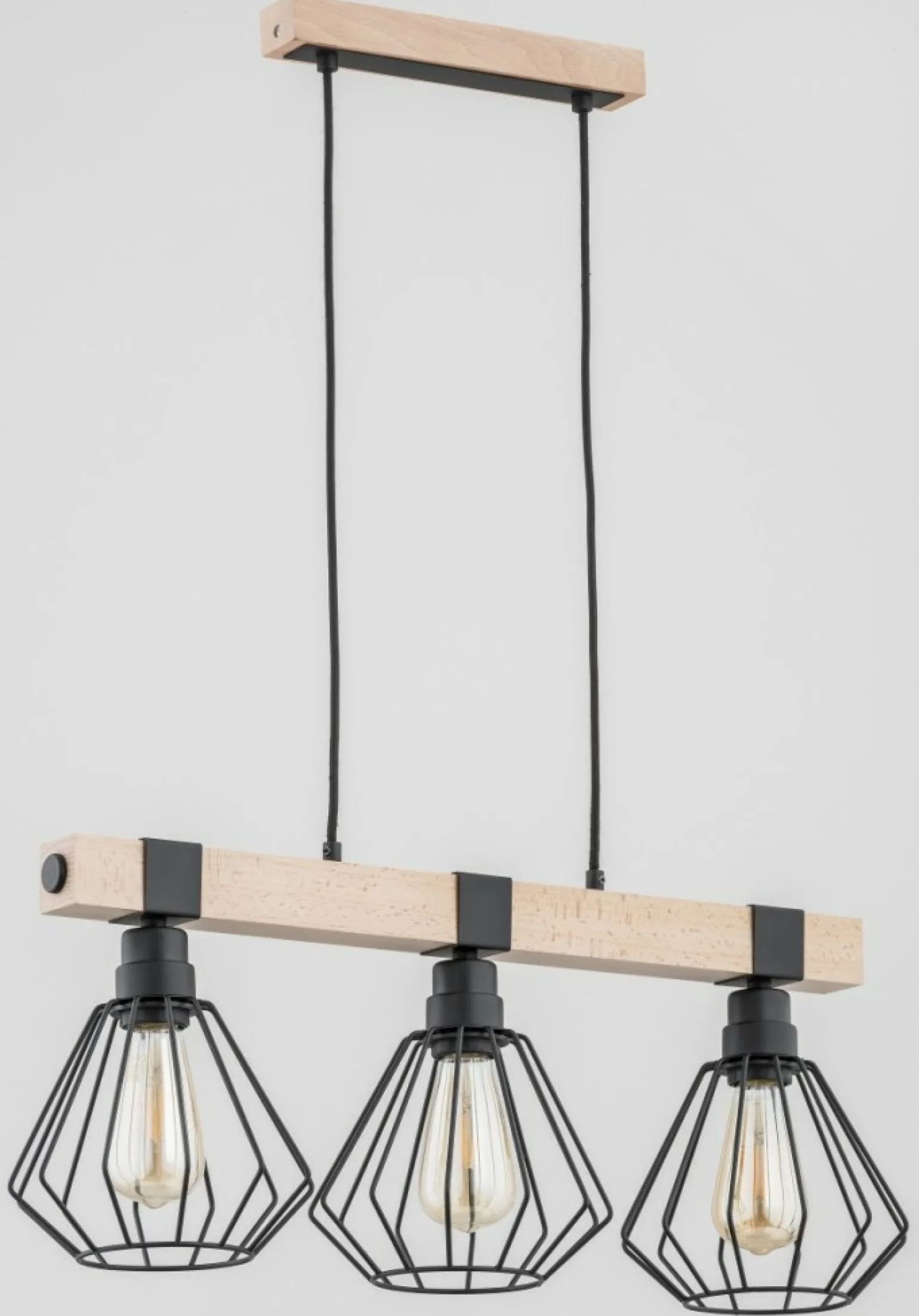 Outlet Lampa wisząca z drewna z 3 drucianymi kloszami AL 61034 | Kaja Żyrandole Nowoczesne