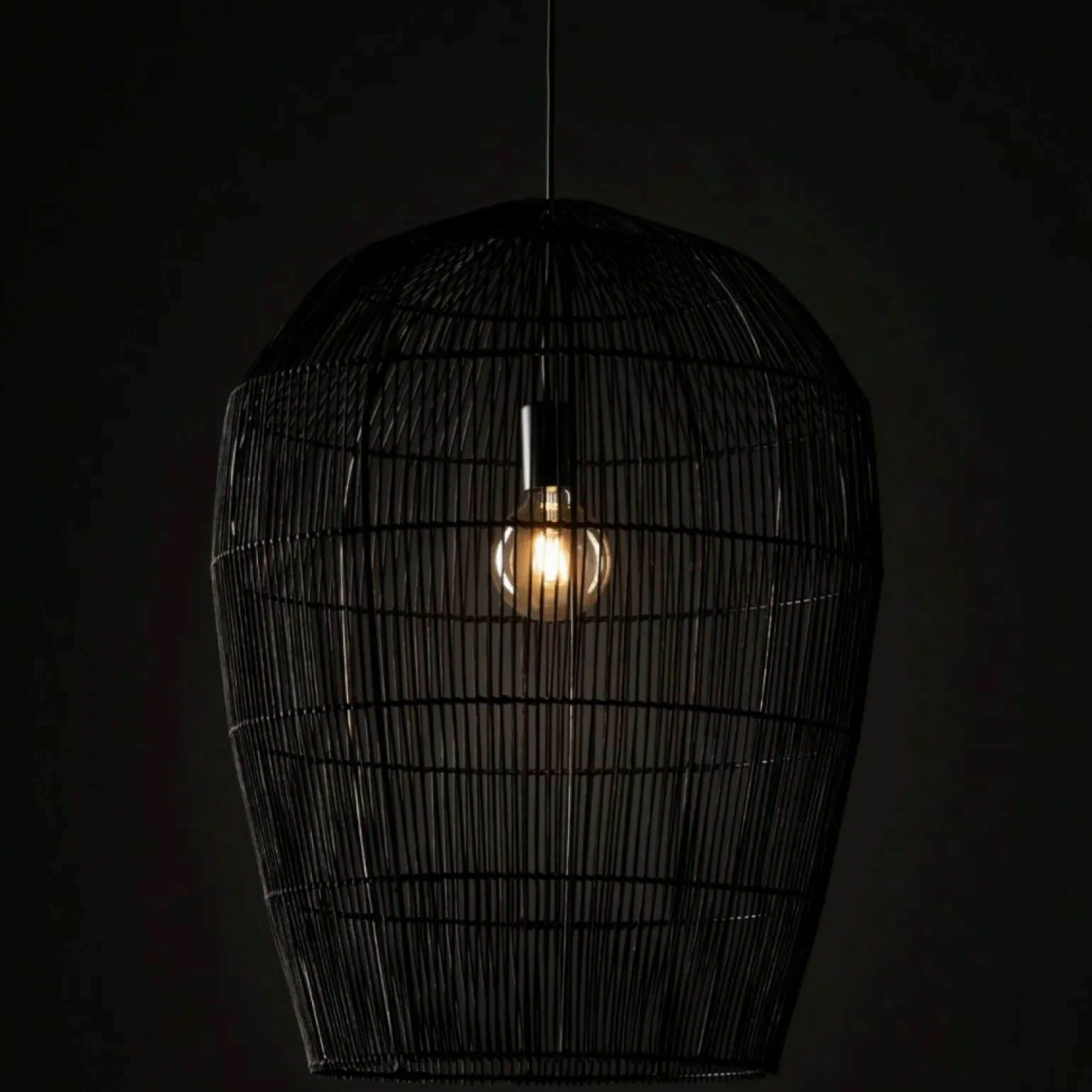 Store Lampa wisząca z dużym, plecionym abażurem 11168 HAITI | Kaja Żyrandole Nowoczesne