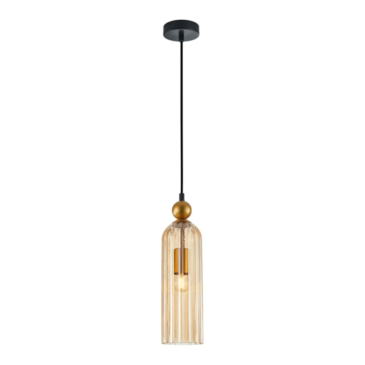 Online Lampa wisząca z efektownym kloszem PND-28636-1L-GD-AMB z serii LEVIE Żyrandole Nowoczesne