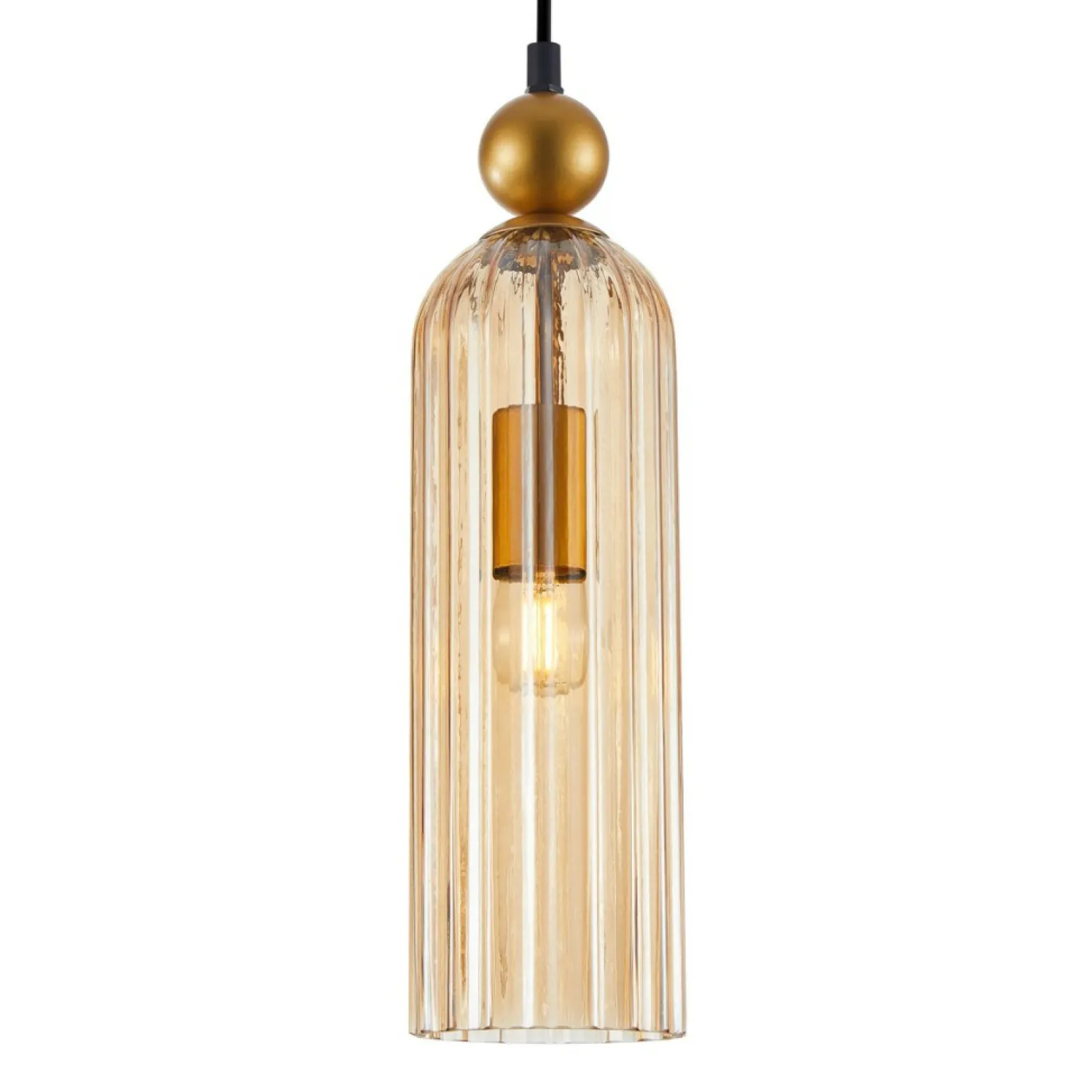 Online Lampa wisząca z efektownym kloszem PND-28636-1L-GD-AMB z serii LEVIE Żyrandole Nowoczesne