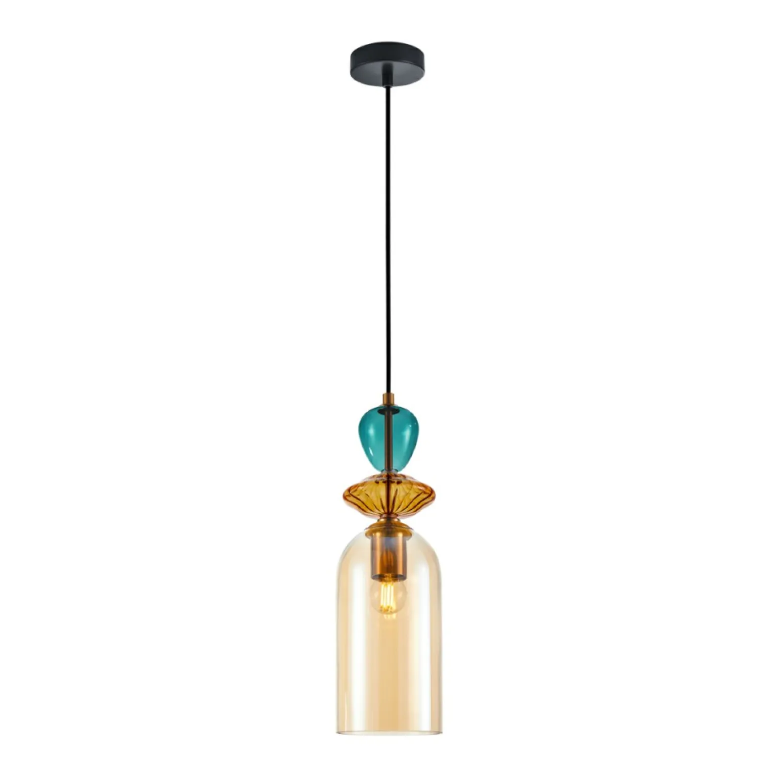 Outlet Lampa wisząca z kolorowym szkłem PND-30263-1C-BRO-AMB z serii BUSCO Żyrandole Nowoczesne