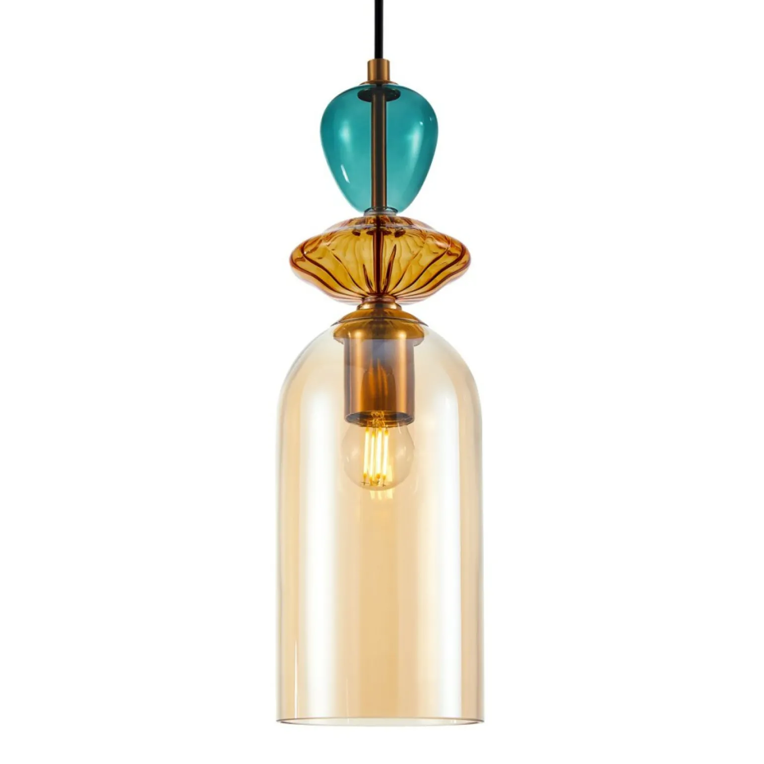 Outlet Lampa wisząca z kolorowym szkłem PND-30263-1C-BRO-AMB z serii BUSCO Żyrandole Nowoczesne