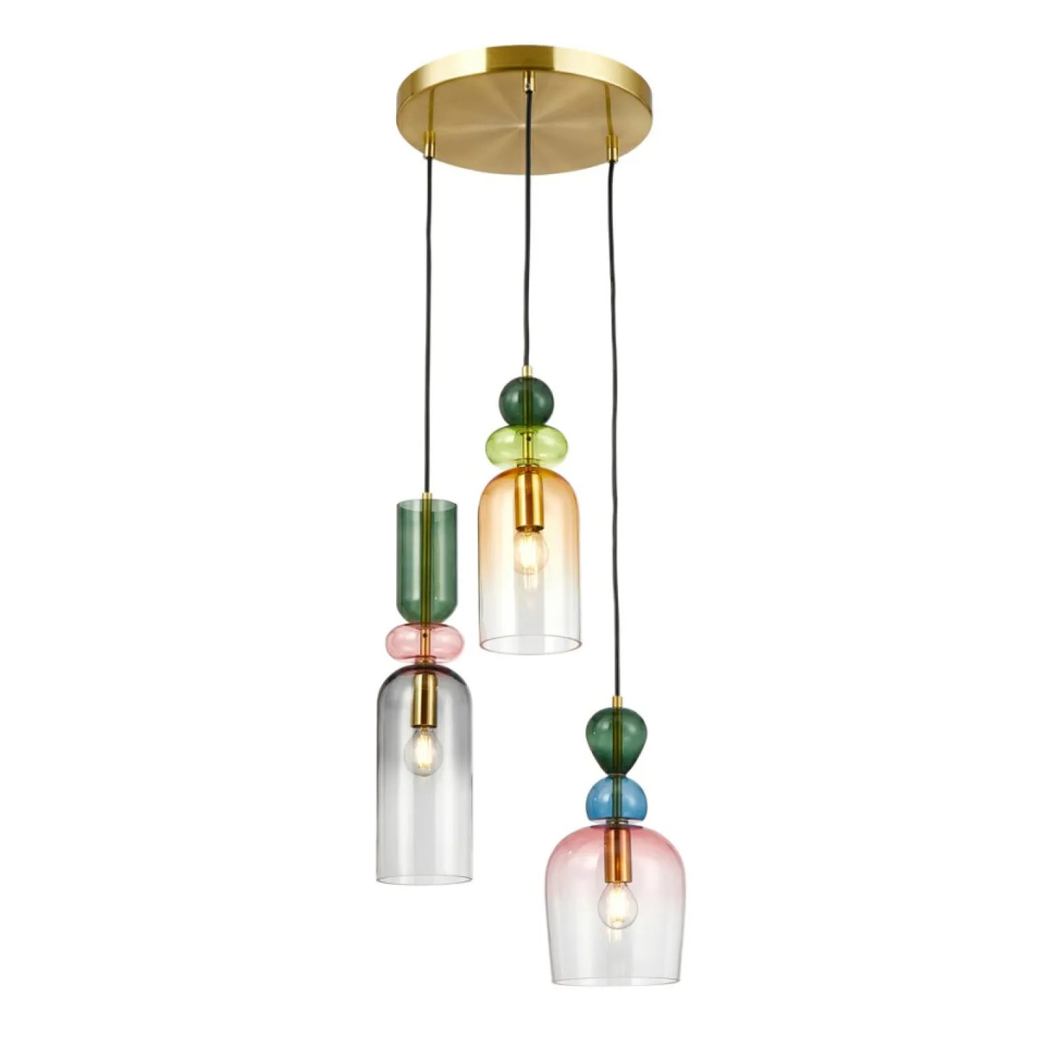 Shop Lampa wisząca z kolorowymi zwisami PND-37462-3A-MC-GD MANSO | Kaja Żyrandole Nowoczesne