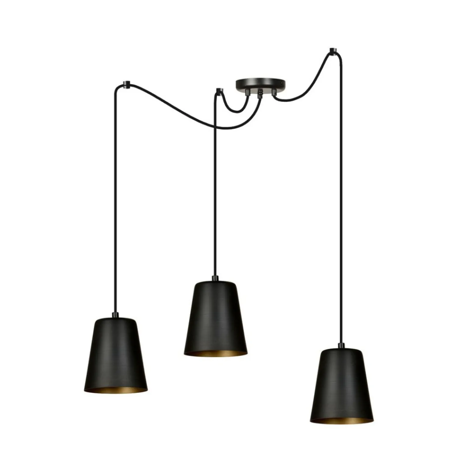 Hot Lampa wisząca z trzema czarno-złotymi kloszami 455/3 | Kaja Żyrandole Nowoczesne