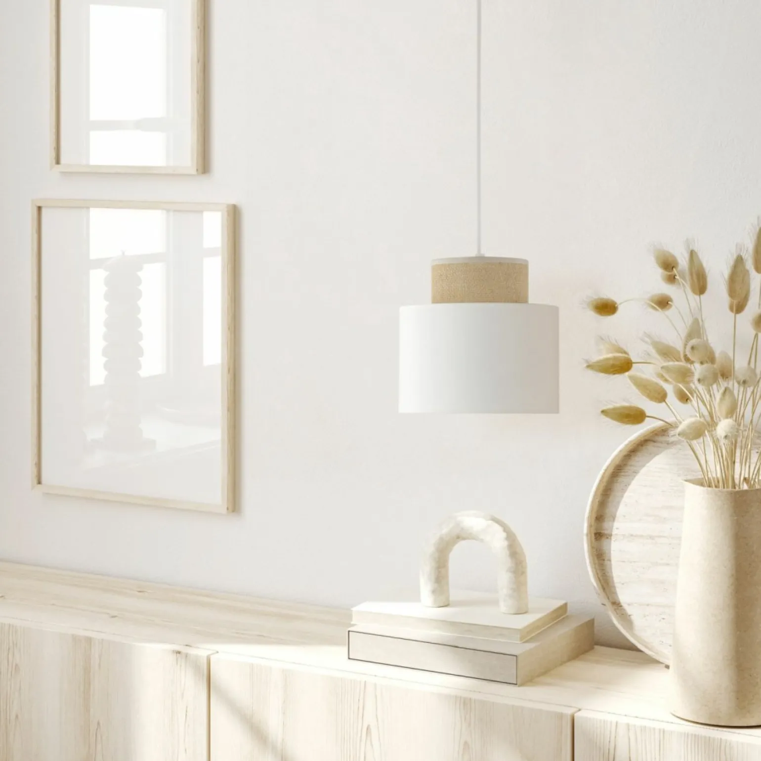 Fashion Lampa z jutowym abażurem, do sypialni TK 10078 DUO WHITE JUTA | Kaja Żyrandole Nowoczesne