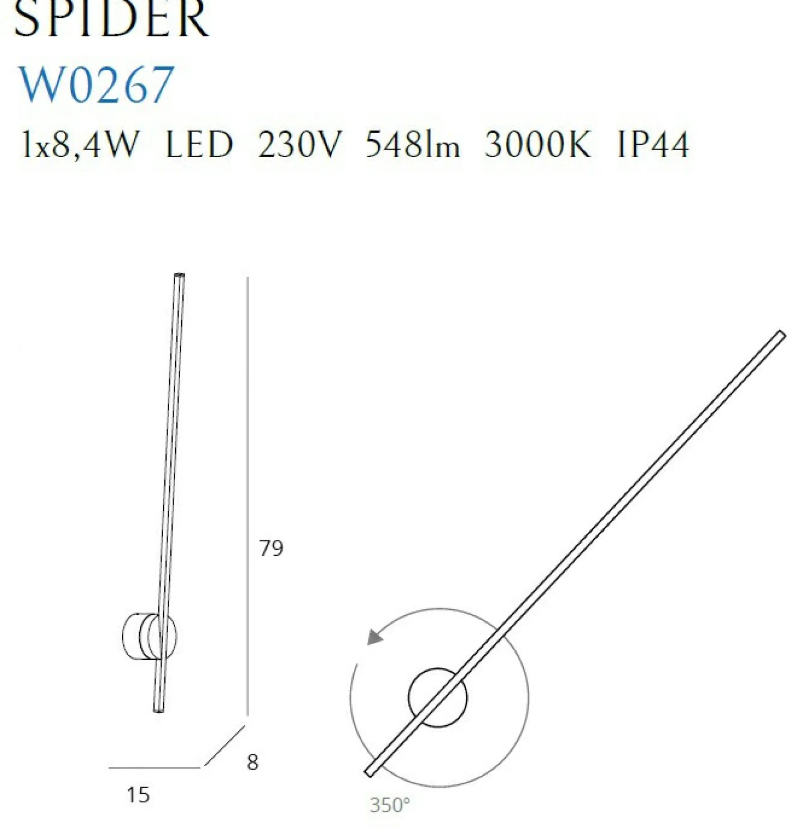 Sklep Kaja Ledowy, prosty, kinkiet łazienkowy MX W0267 SPIDER | Kaja Oświetlenie* Lampy Do Łazienki | Lampy Led