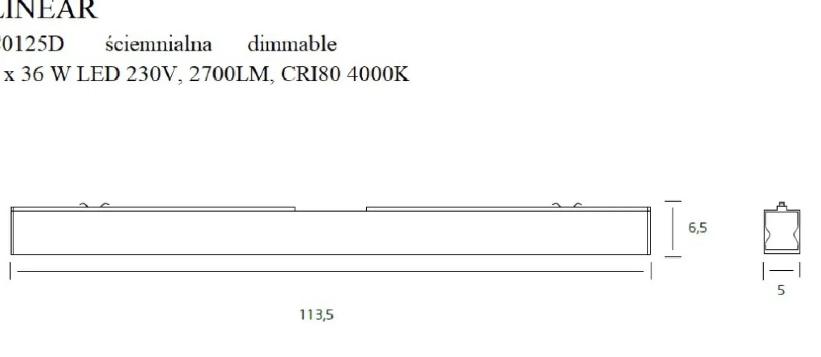 Sklep Kaja Liniowa, ściemnialna listwa LED 113,5cm MX C0125D LINEAR | Kaja* Plafony Nowoczesne | Lampy Led