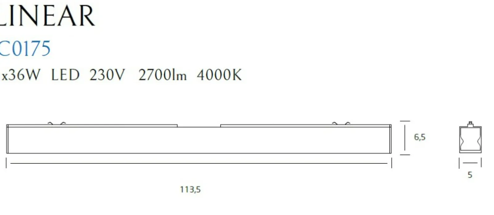 Sklep Kaja Listwa natynkowa z neutralnym ledem 113,5cm MX C0175 LINEAR | Kaja* Plafony Nowoczesne | Lampy Led