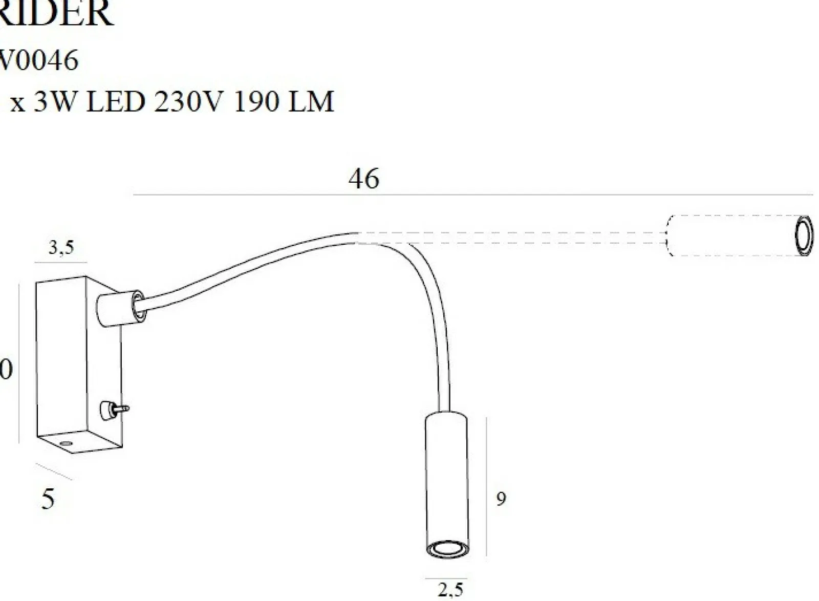 Sklep Kaja Mały, czarny, elastyczny kinkiet do sypialni MX W0046 RIDER | Kaja* Lampy Led